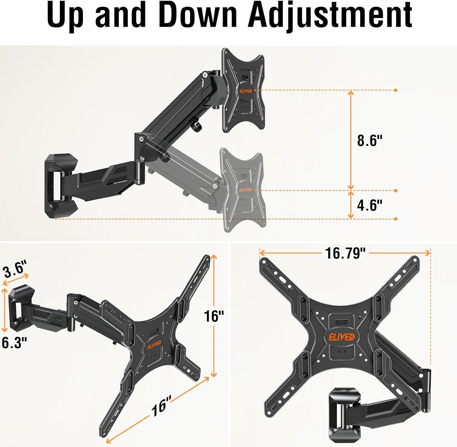 Black Full Motion Wall Mount for 23-55 Inch TVs