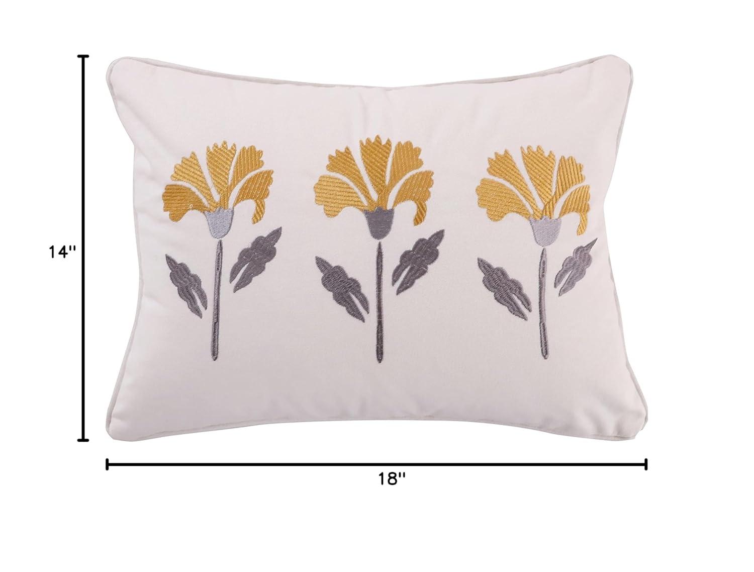 St. Claire - Embroidered Flower Decorative Pillow -  Gold, Grey, White - Levtex Home