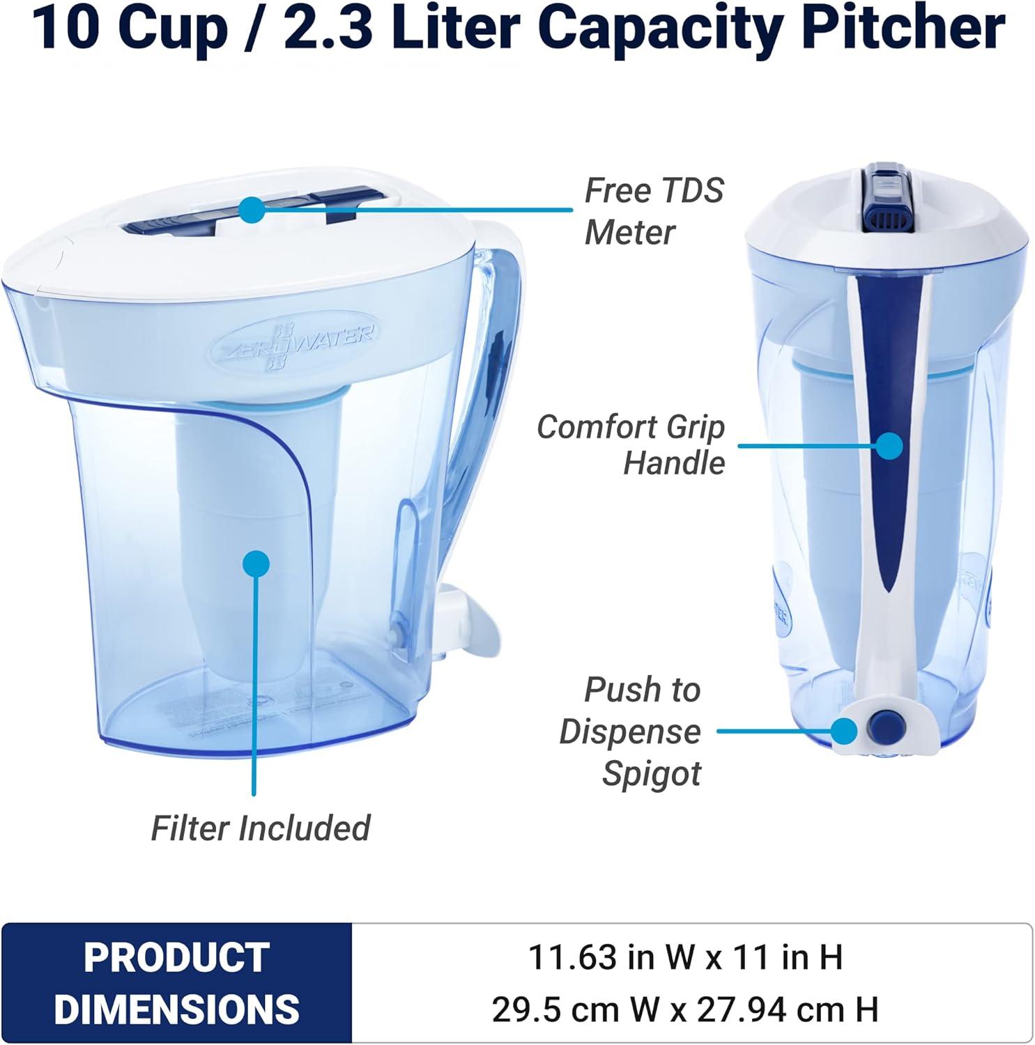 Blue 10-Cup Water Filter Pitcher with Ice Chamber