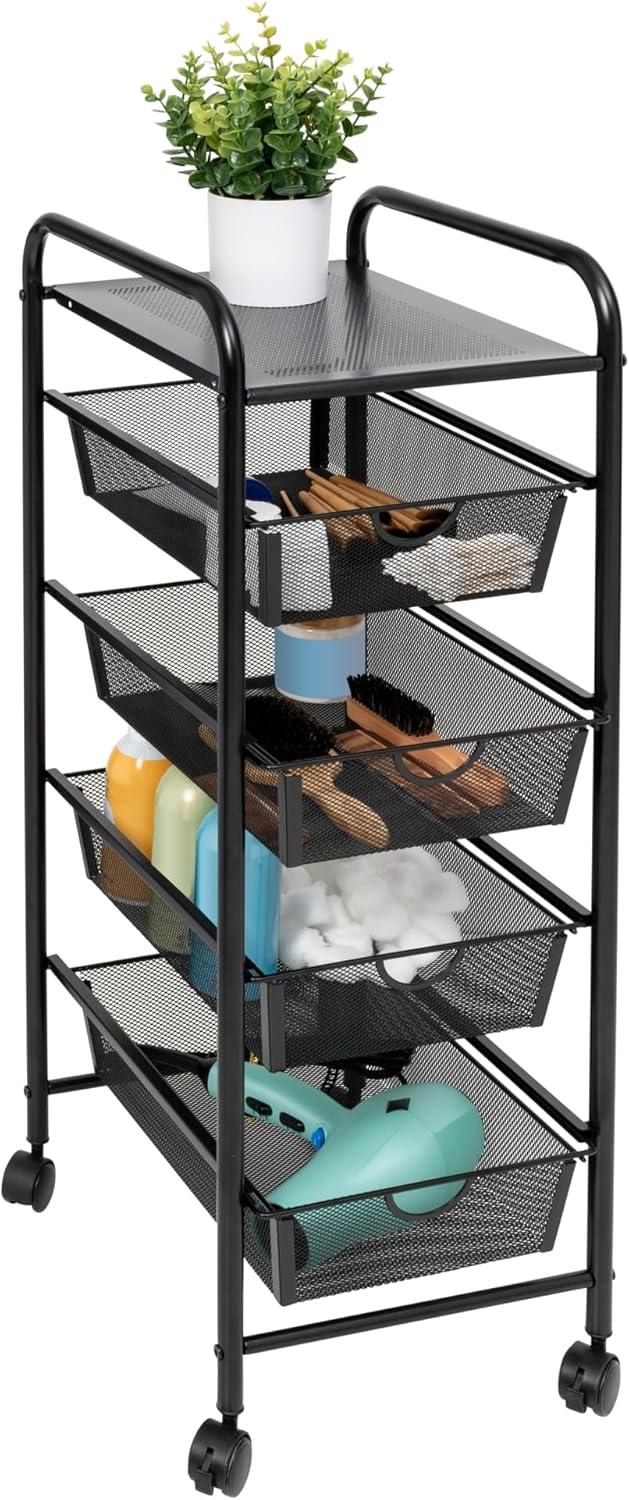 Honey-Can-Do 5-Tier Metal Rolling Storage Cart with Lockable Wheels, Black