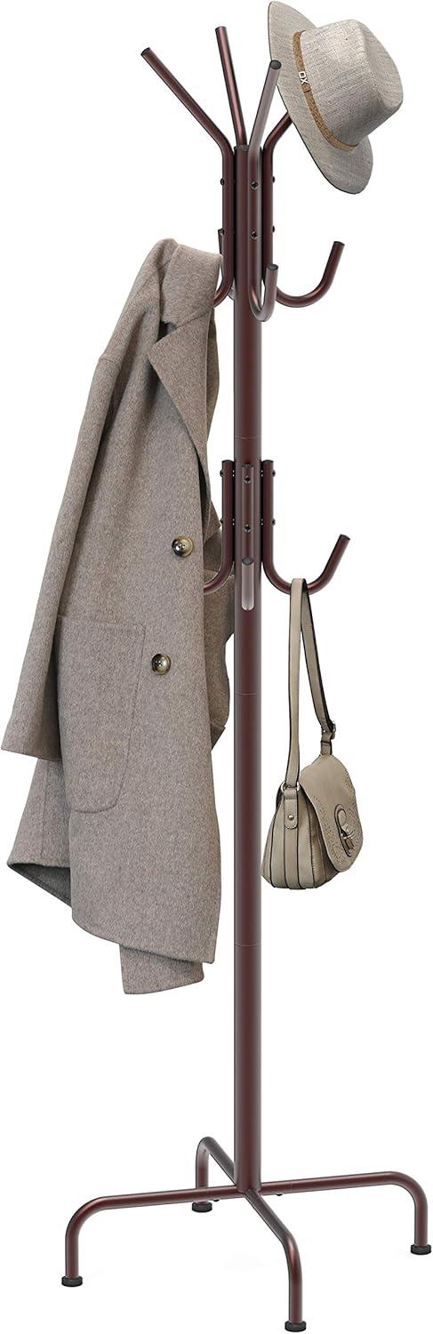 Bronze Metal Freestanding Coat and Hat Rack with 12 Hooks