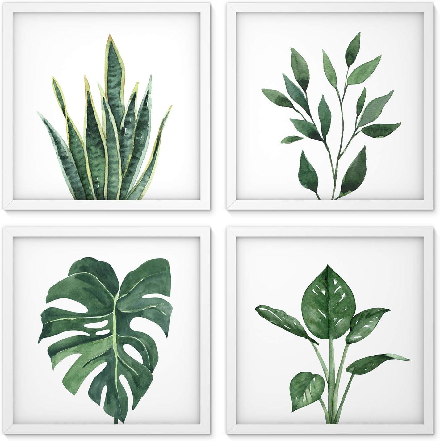 ArtbyHannah Canvas Wall Art Prints, Unframed Botanical Pictures Wall Decor, Sage Green Leaf Plant Poster for Bedroom Decorations & Gift (10x10 Inch, 4 Pack)
