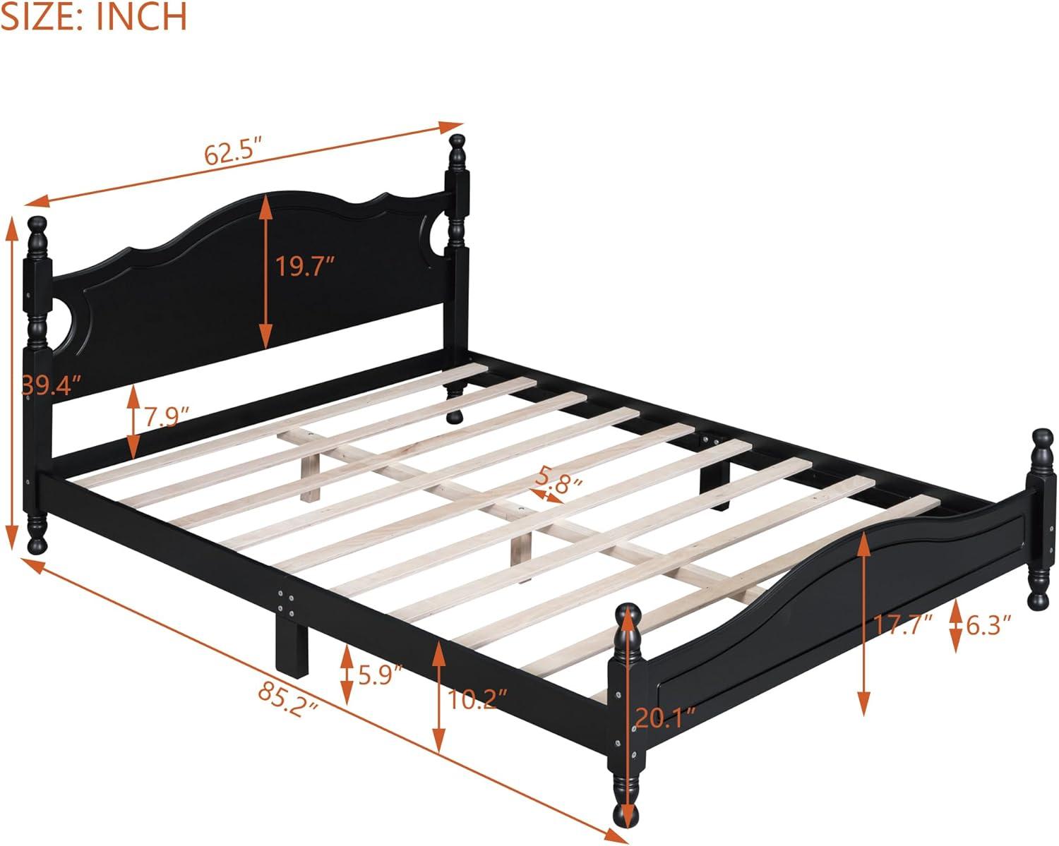 Queen Size Wood Platform Bed Frame for Boys Girls Kids Toddler,Retro Style Platform Bed with Wooden Slat Support,Black