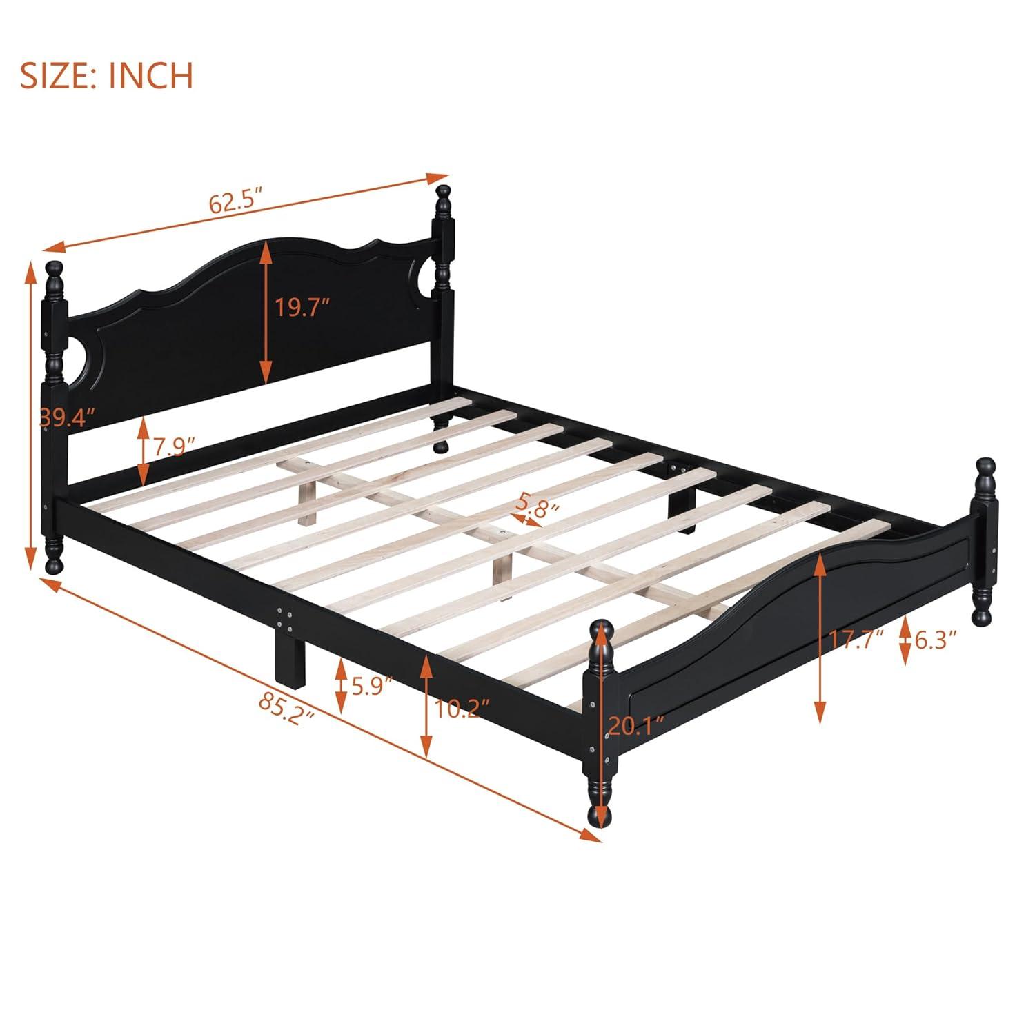 Queen Size Wood Platform Bed Frame for Boys Girls Kids Toddler,Retro Style Platform Bed with Wooden Slat Support,Black