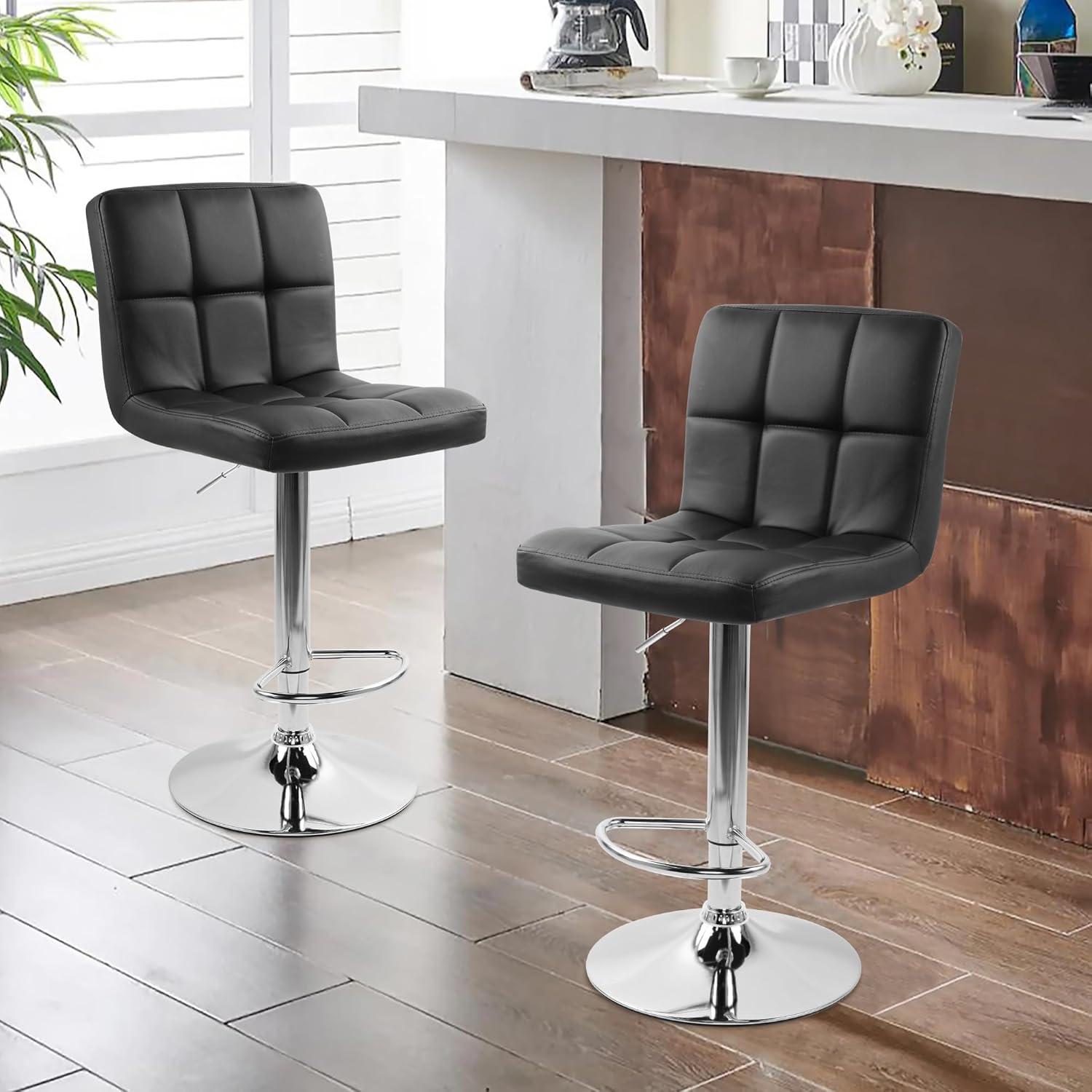 Dkelincs Set of 2 Swivel Bar Stools PU Leather Counter Height Bar Stools Adjustable Bar Chairs with Chrome Base & Footrest, Black