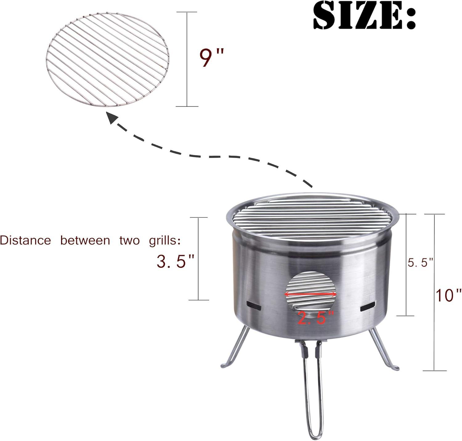 ARC USA BQ2026, Easy Carry Stainless Steel Camping Stove Backing Stove Portable Wood Burning Stoves for Picnic BBQ Camp Hiking with Grid