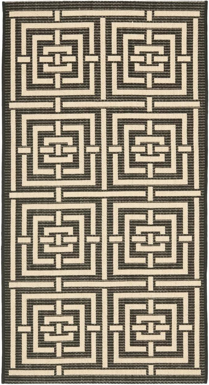 Black and Bone Geometric Indoor/Outdoor Area Rug, 2'7" x 5'