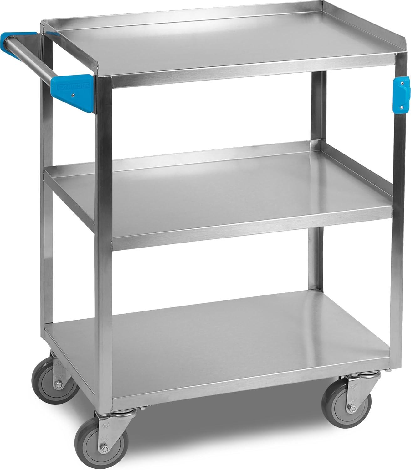 Stainless Steel 3-Shelf Utility Cart with Flat Ledge, Silver