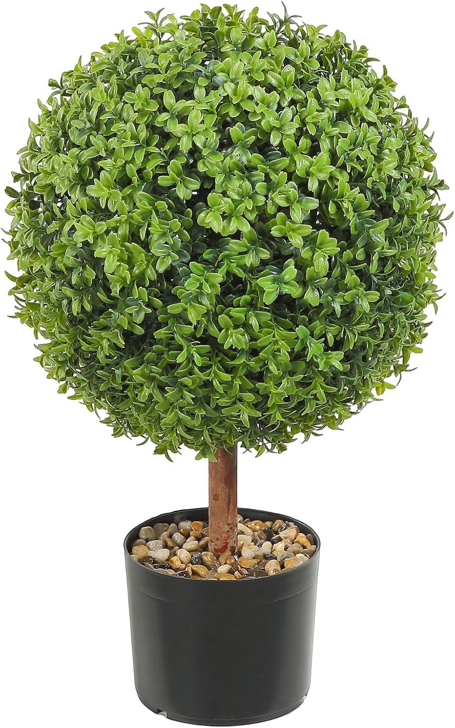 24"T Artificial Boxwood Ball Topiary Tree, Set of 2 Bushes Potted Plants for Porch Outdoor or Indoor, Home Decor UV Resistant