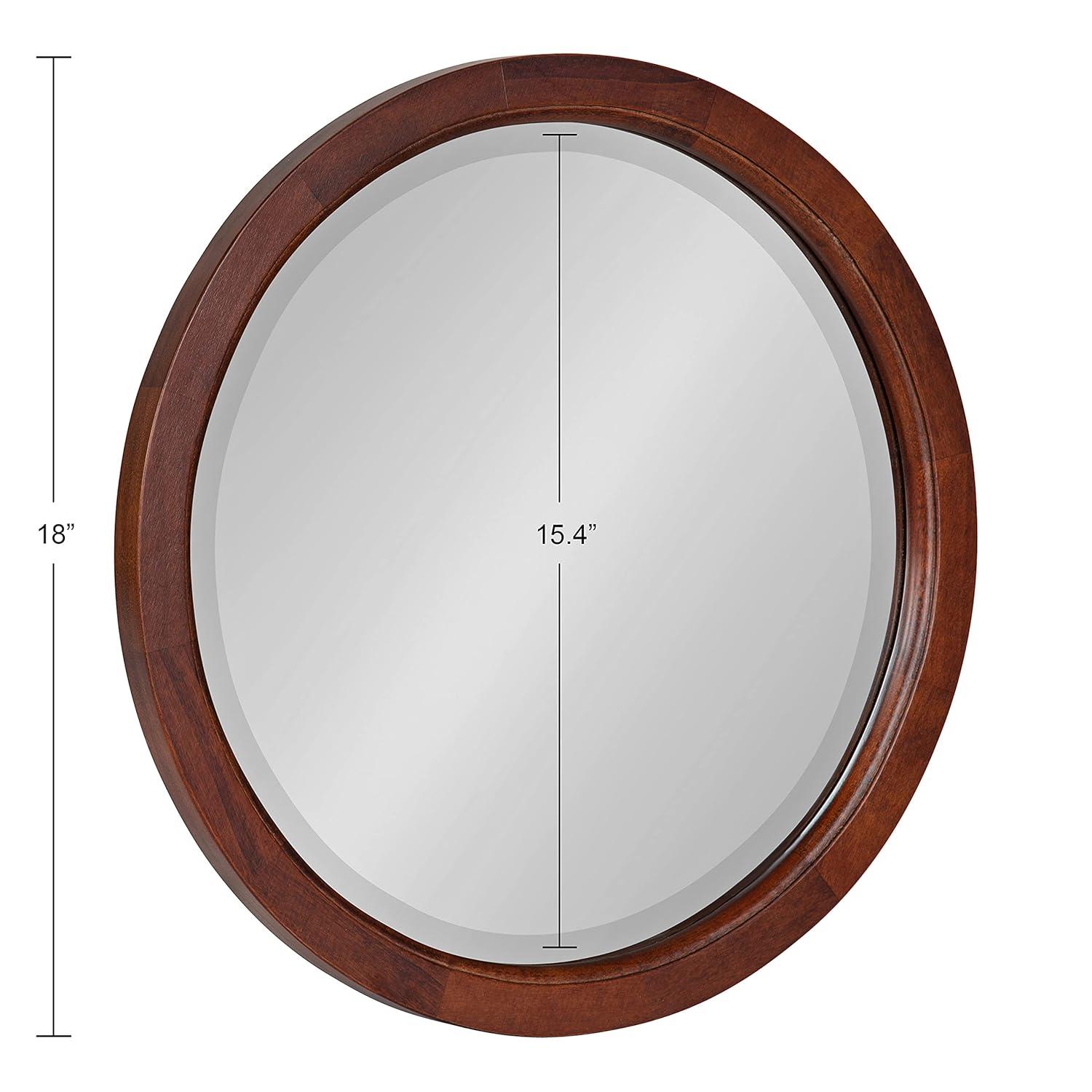 18" x 18" Hogan Round Framed Decorative Wall Mirror Walnut Brown - Kate & Laurel: Modern Poplar Wood, Wall Mount