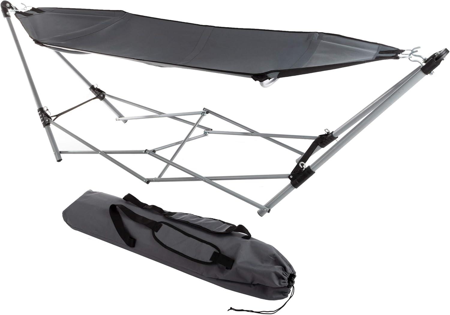 Lavish Home Foldable Portable Hammock with Stand for Outside Travel, Gray