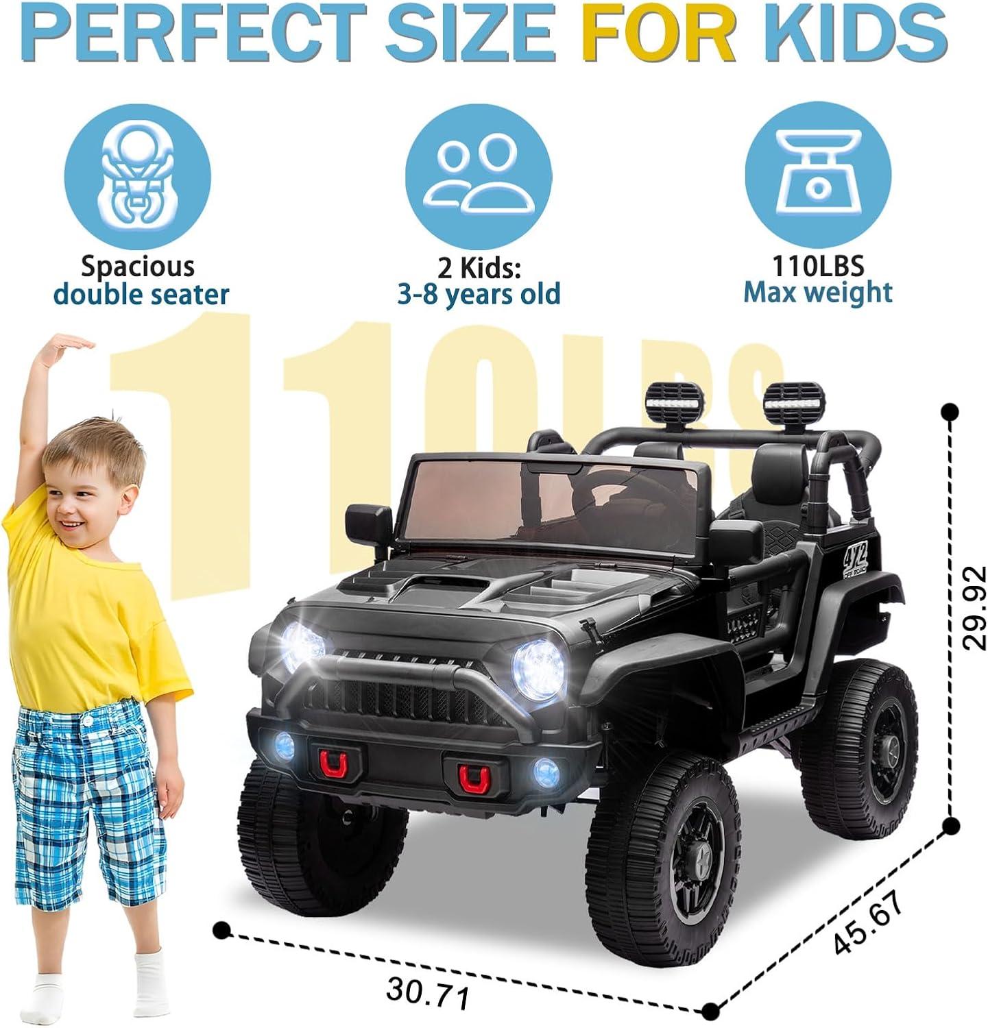 Ancheer 24V Real 2 Seater Ride On Toys Electric SUV Jeep Car With Remote Control,2WD/4WD Switchable, 4X100W Motor, Bluetooth, Music, USB, Lights