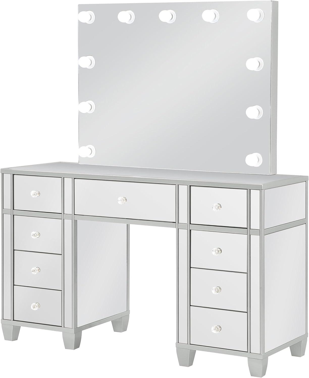 Coaster Allora 9-drawer Mirrored Storage Vanity Set with Hollywood Lighting Metallic