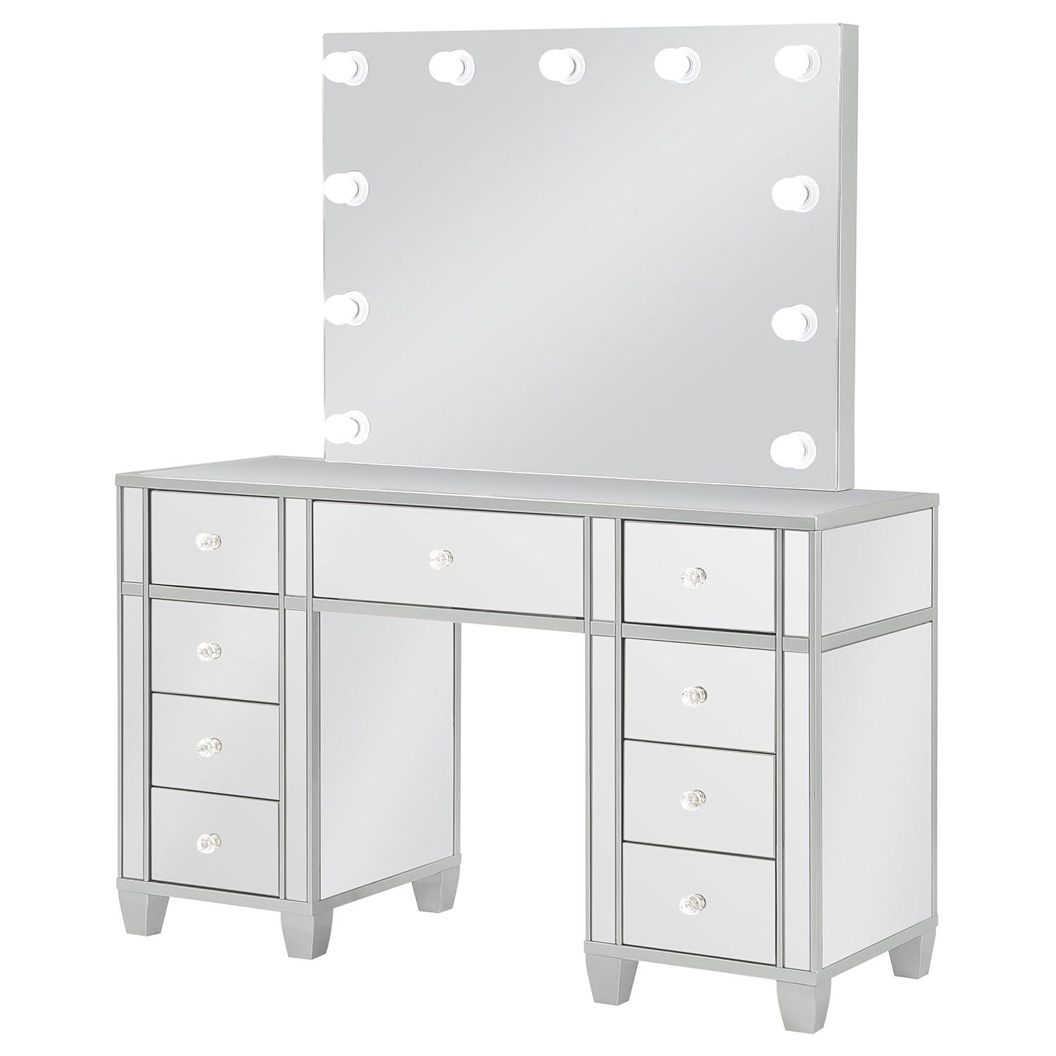 Coaster Allora 9-drawer Mirrored Storage Vanity Set with Hollywood Lighting Metallic