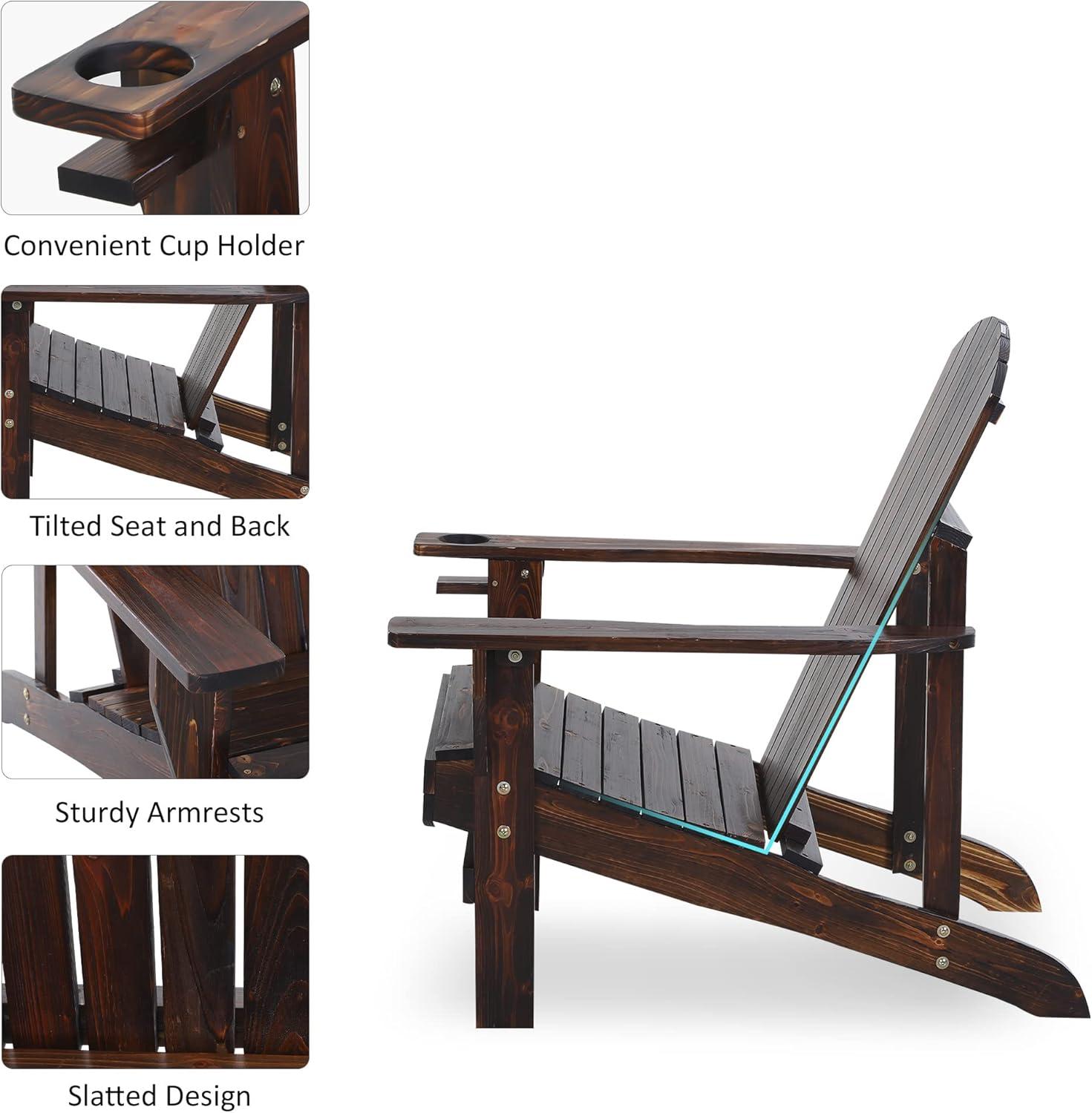 Outsunny Oversized Adirondack Chair, Outdoor Fire Pit and Porch Seating, Classic Log Lounge w/ Built-in Cupholder for Patio, Backyard