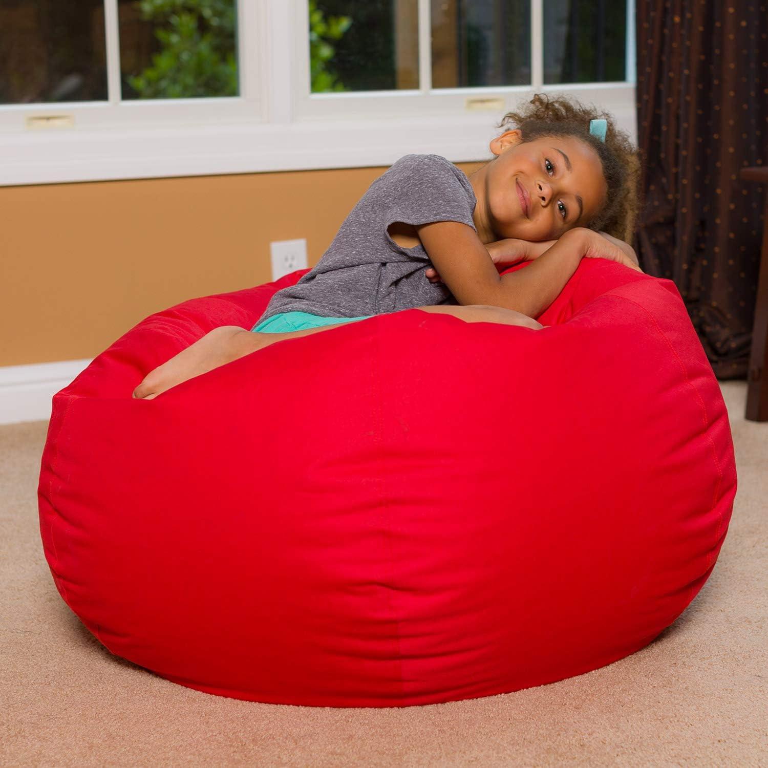 Large Red Polystyrene Bean Bag Chair with Removable Cover