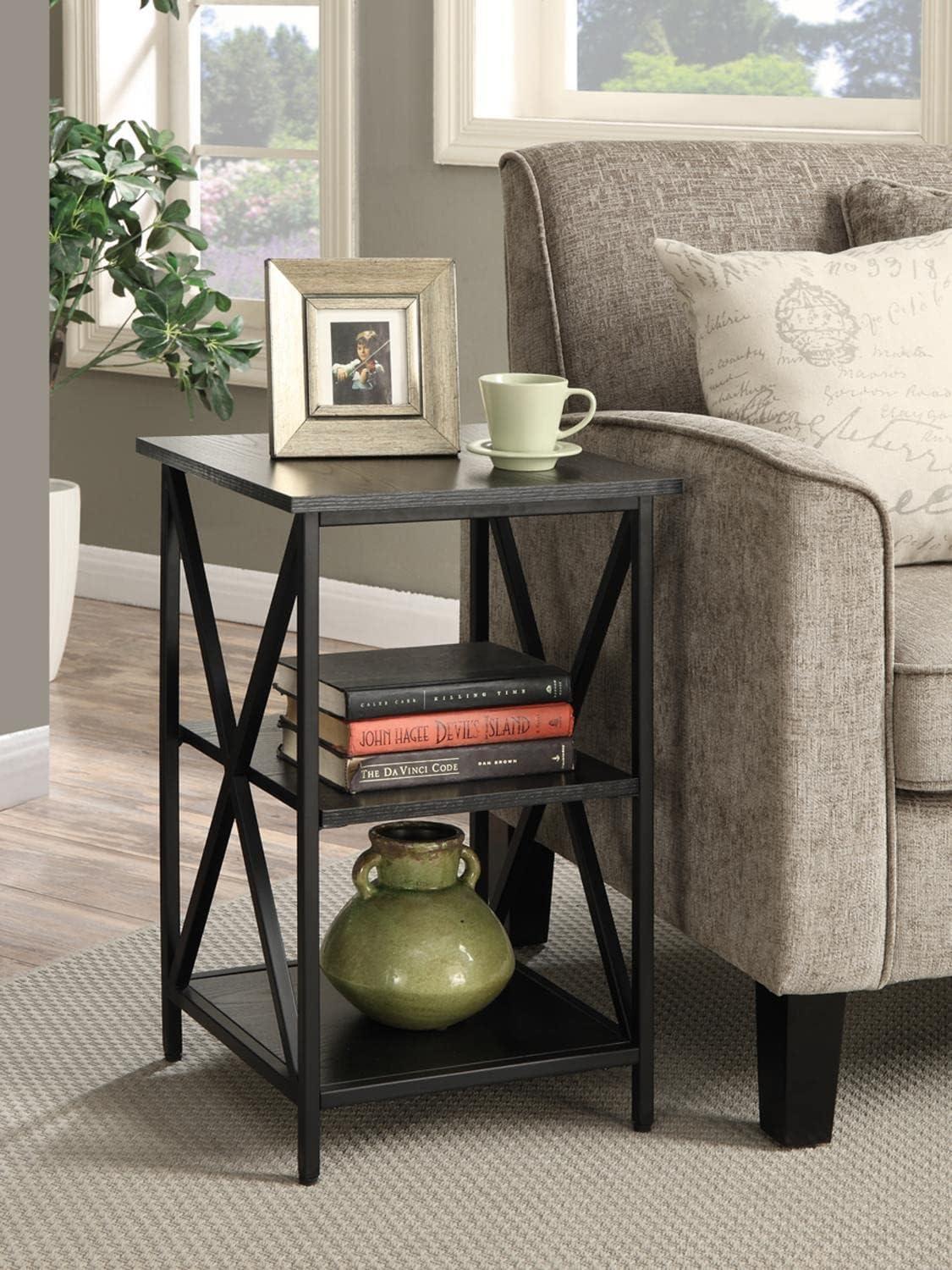 Black and Cherry 3-Tier Wood Metal End Table