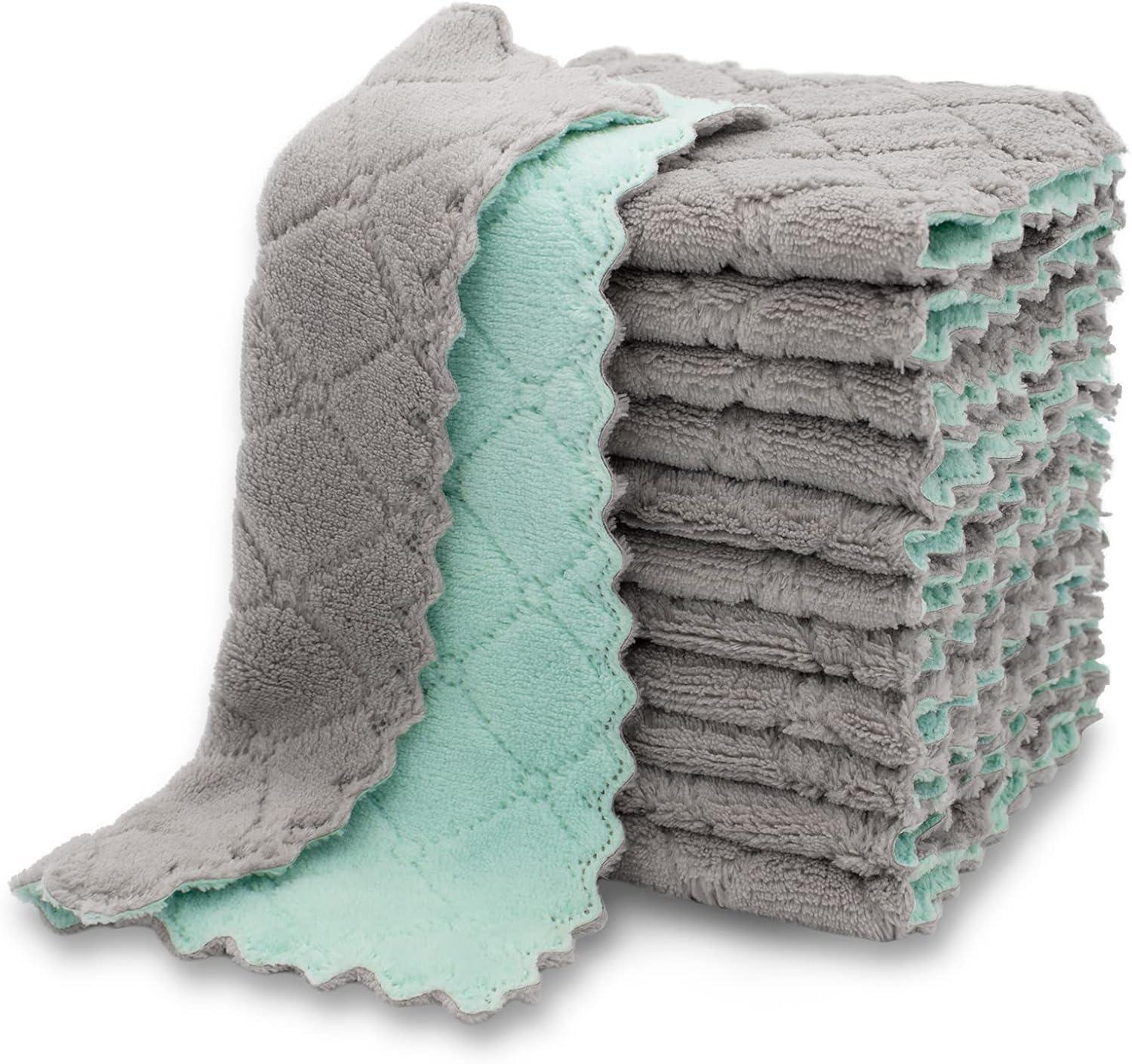 12 Pack Green-Grey Microfiber Kitchen Dish Towels