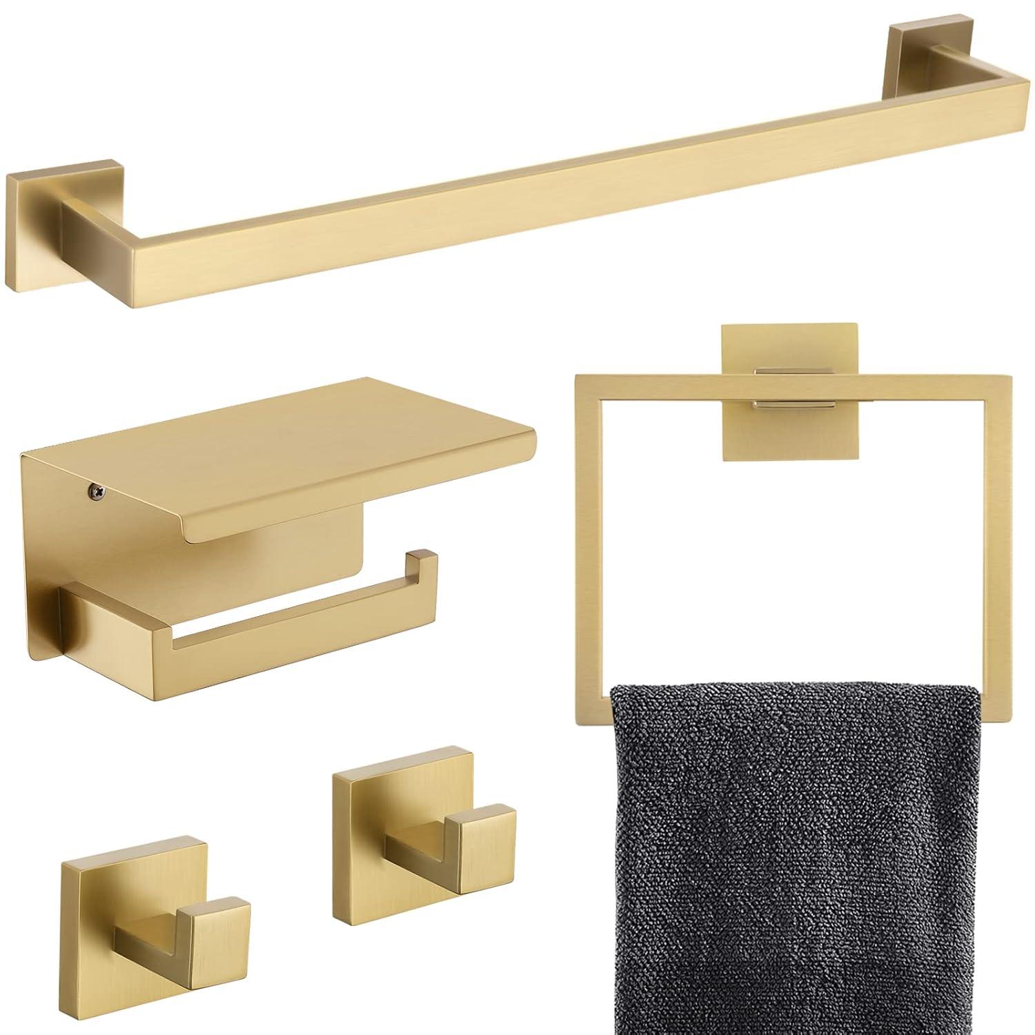 SHANRUGUOJI 5 Pieces Bathroom Hardware Accessories Set Towel Bar Set Wall Mounted,Stainless Steel XJ1-W121963548