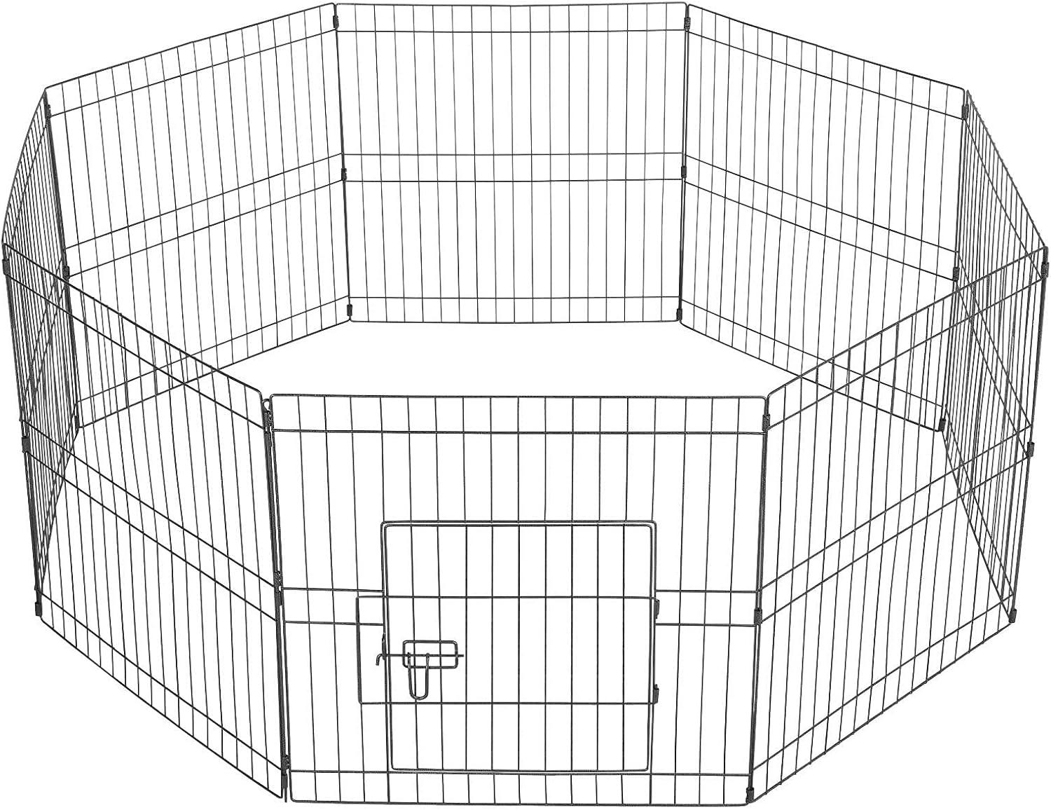 24 inch Black Metal Pet Playpen 16 Panel Foldable Playpen for Puppy - Outdoor & Indoor with Door - Metal Dog Exercise Pen Barrier Kennel Portable Puppy Fence