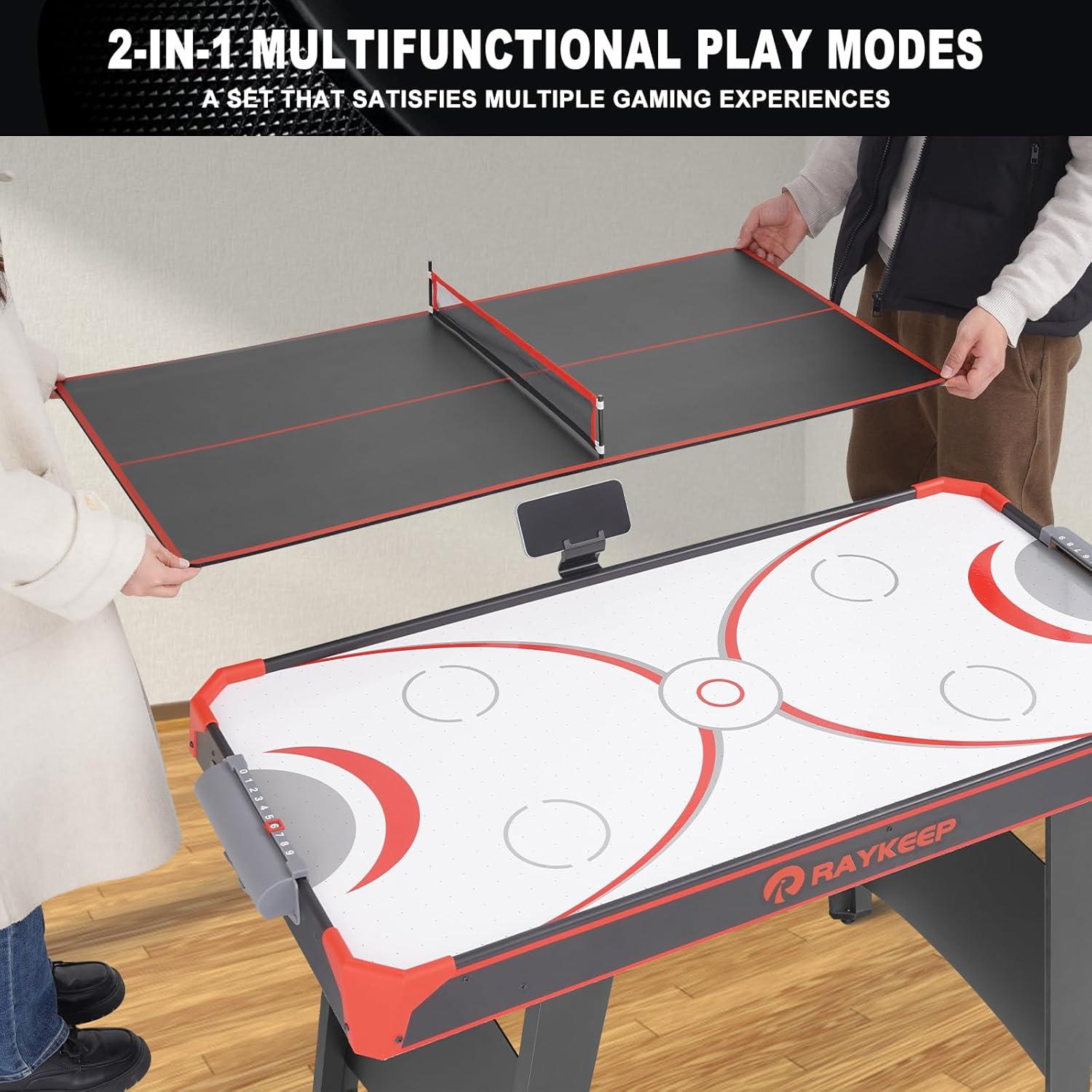 RayChee 48'' Black and Red MDF 2-in-1 Air Hockey and Table Tennis Game Table
