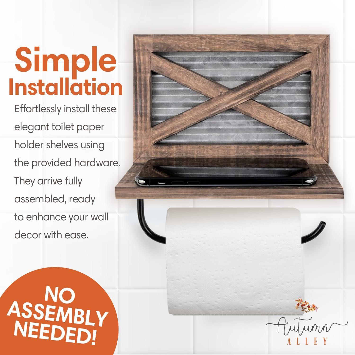 Autumn Alley Farmhouse Toilet Paper Holder with Wood Shelf, Wall Mount