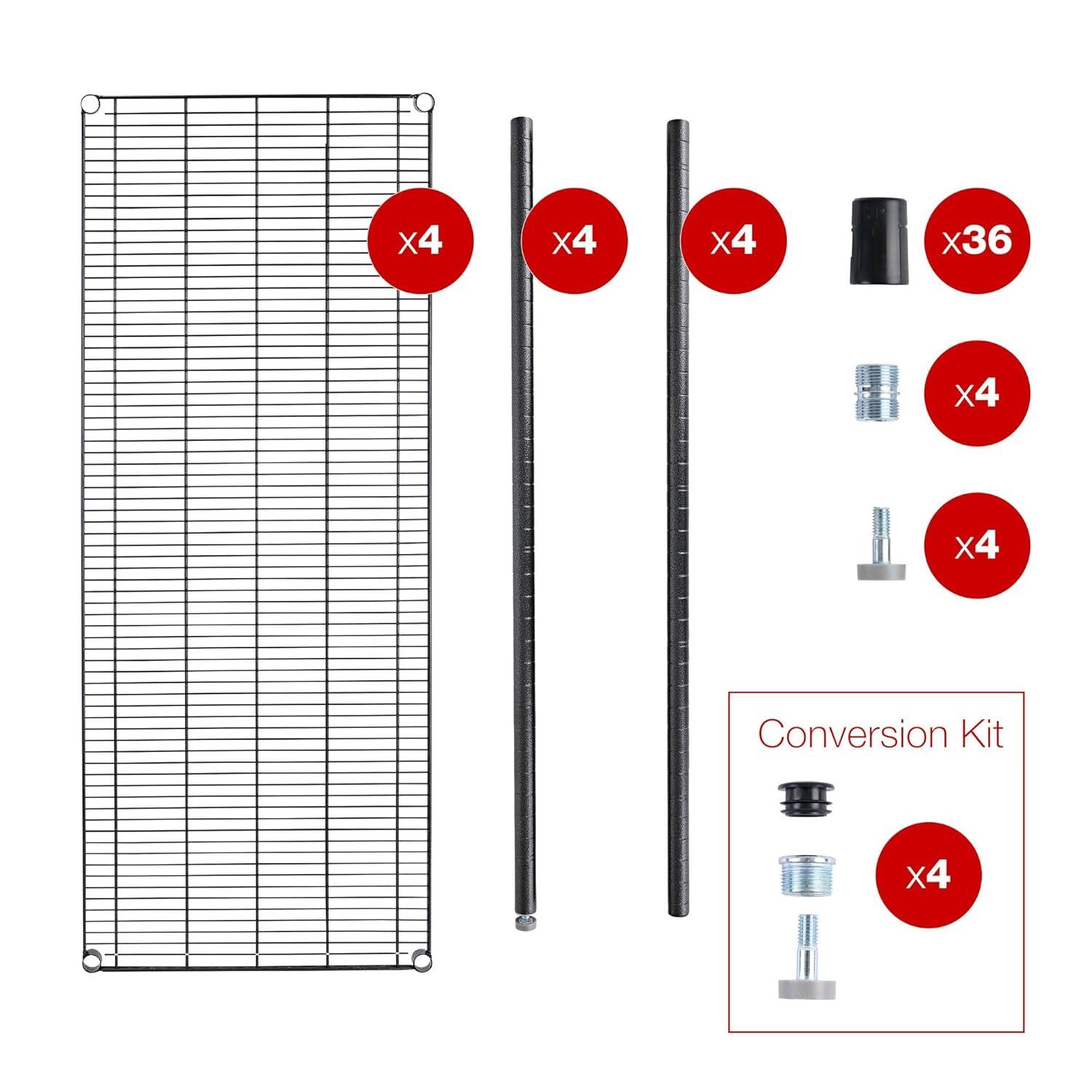 Alera ALESW206024BA 60 in. x 24 in. x 72 in. 4-Shelf All-Purpose Wire Shelving Starter Kit - Black Anthracite Plus