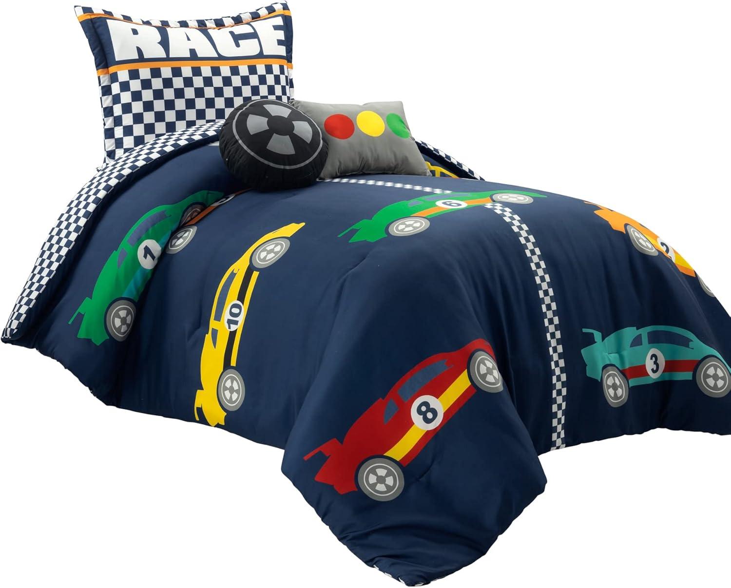 Racing Cars Reversible Oversized Comforter Navy (Set of 4)