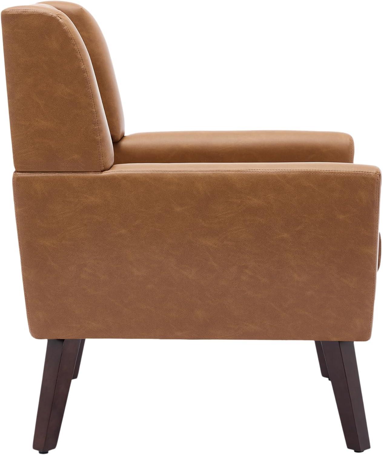UIXE Faux Leather Accent Chair Upholstered Comfortable Armchair Modern Bedroom Chairs with Solid Wooden Legs, Brown