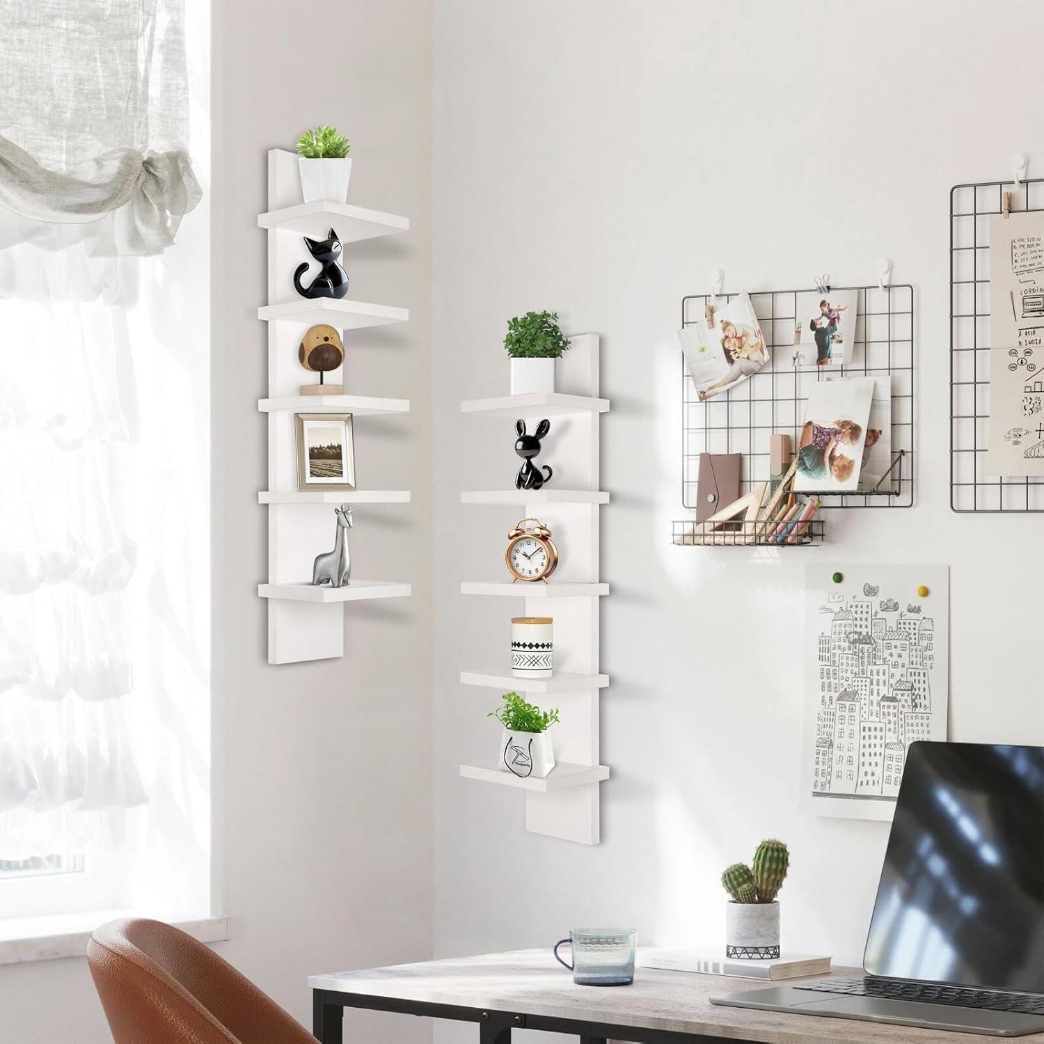 5 Tier Wall Shelf Unit, Brown Wall Shelf, Multifunctional Display Floating Shelf, Bedroom and Home Decor Organizer