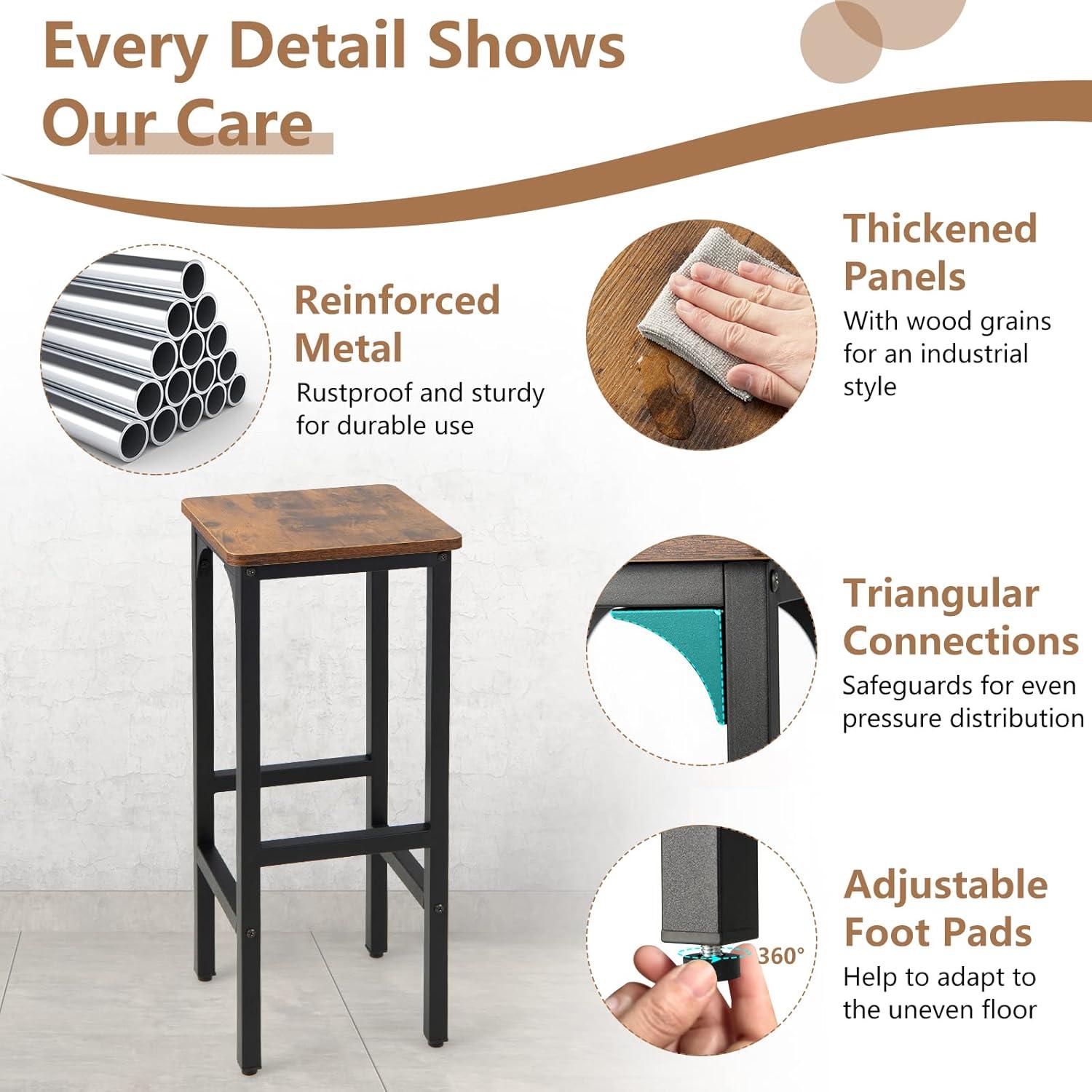 Tangkula Set of 2 Industrial Bar Stools 28" Kitchen Breakfast Bar Chairs Rustic Brown