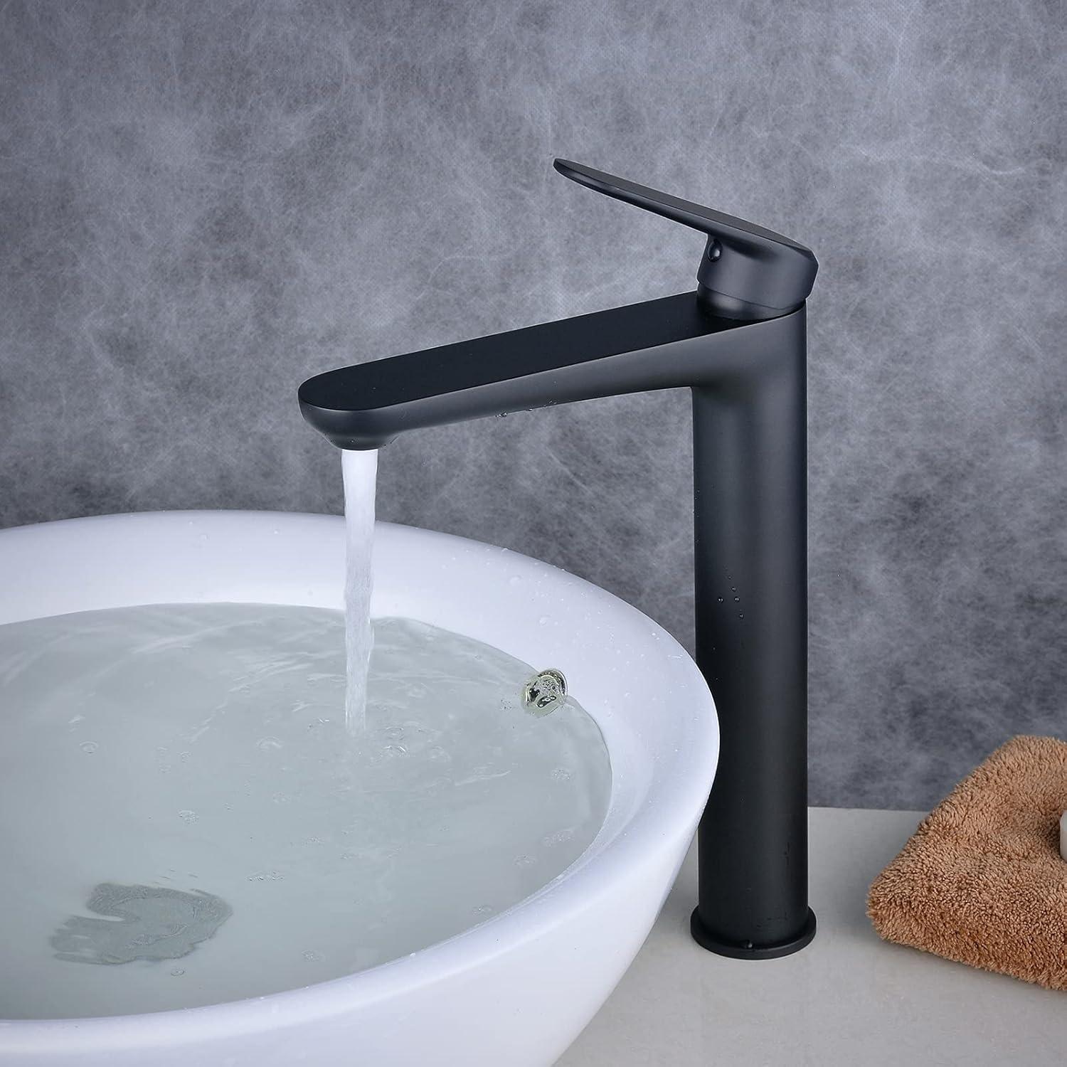 Matte Black Tall Single Handle Bathroom Faucet