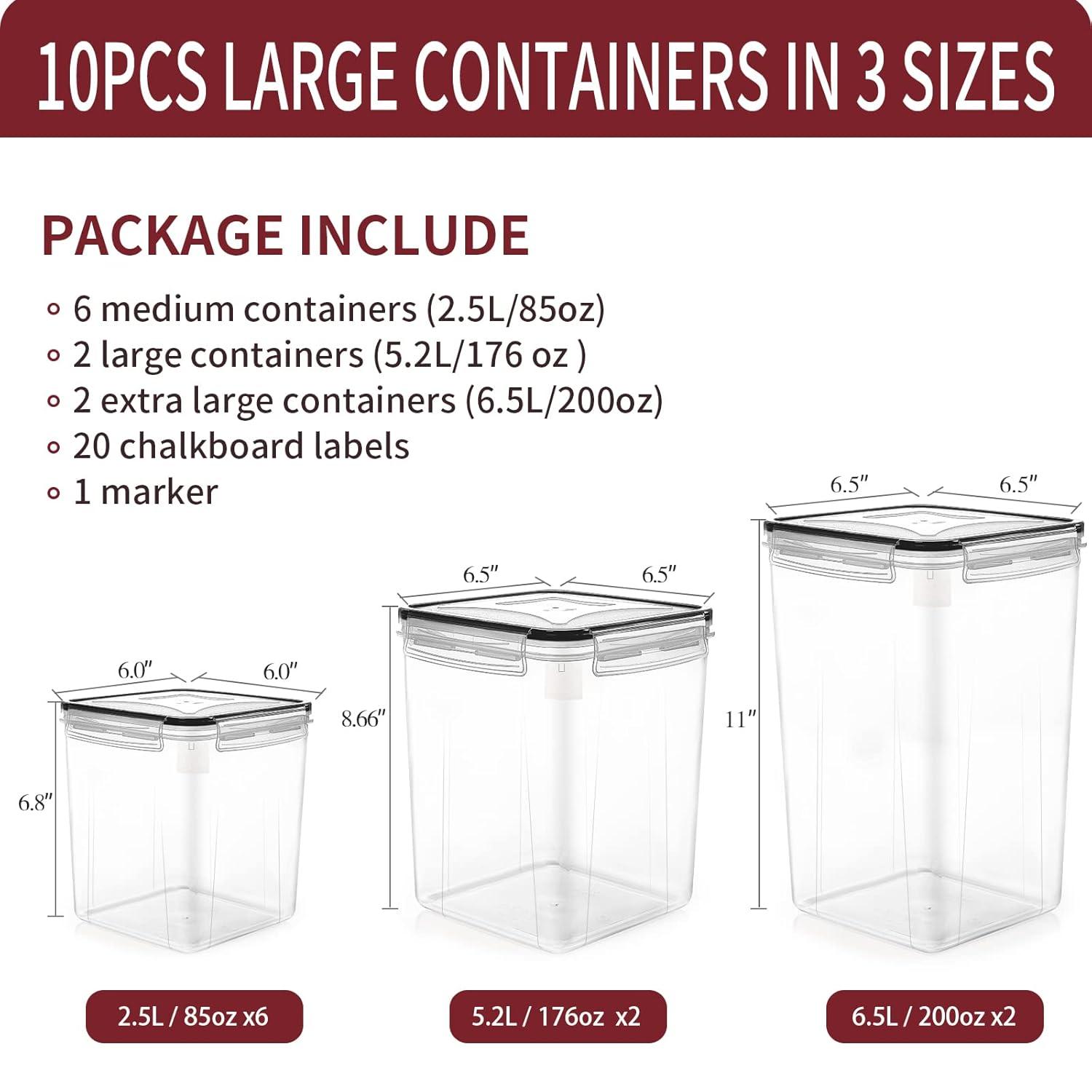 Prep & Savour Large Airtight Food Storage Containers With Lids, 10PCS Plastic Cereal Storage Containers, Kitchen & Pantry Organizers And Storage For Sugar, Flour, Baking Supplies With Lables & Mark