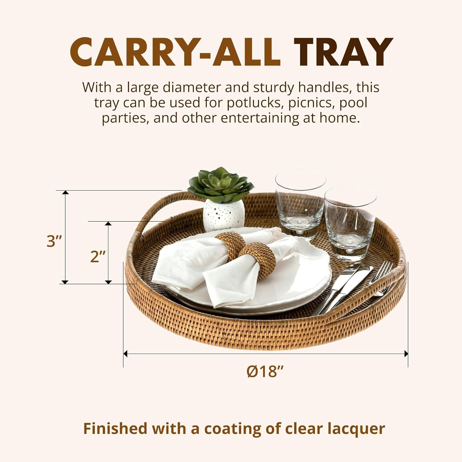Kouboo La Jolla Round Serving Tray, Serving Tray With Handles, Hosting Tray, Party Tray, Ottoman Tray, Grill, Fruit, Display Tray, Honey Brown