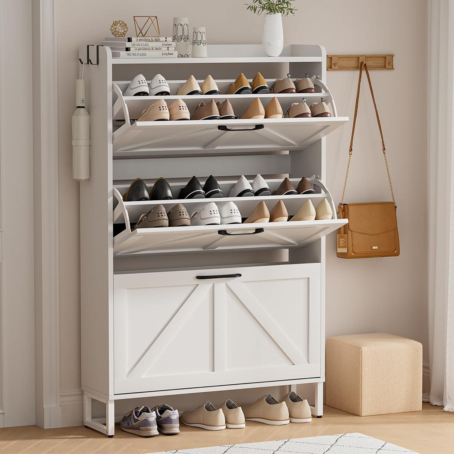 Gracie Oaks Shoe Cabinet With 2 Flip Drawers, Narrow Shoe Cabinet Hidden Shoe Rack Freestanding Shoe Cabinet Organizer For Entryway, Hallway