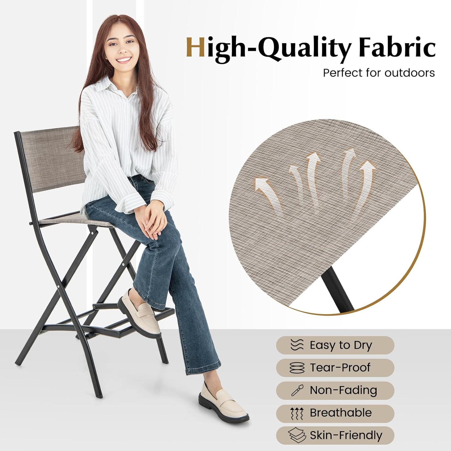 Costway Set of 4 Outdoor Bar Chair Folding Bar Height Stool with Metal Frame Coffee