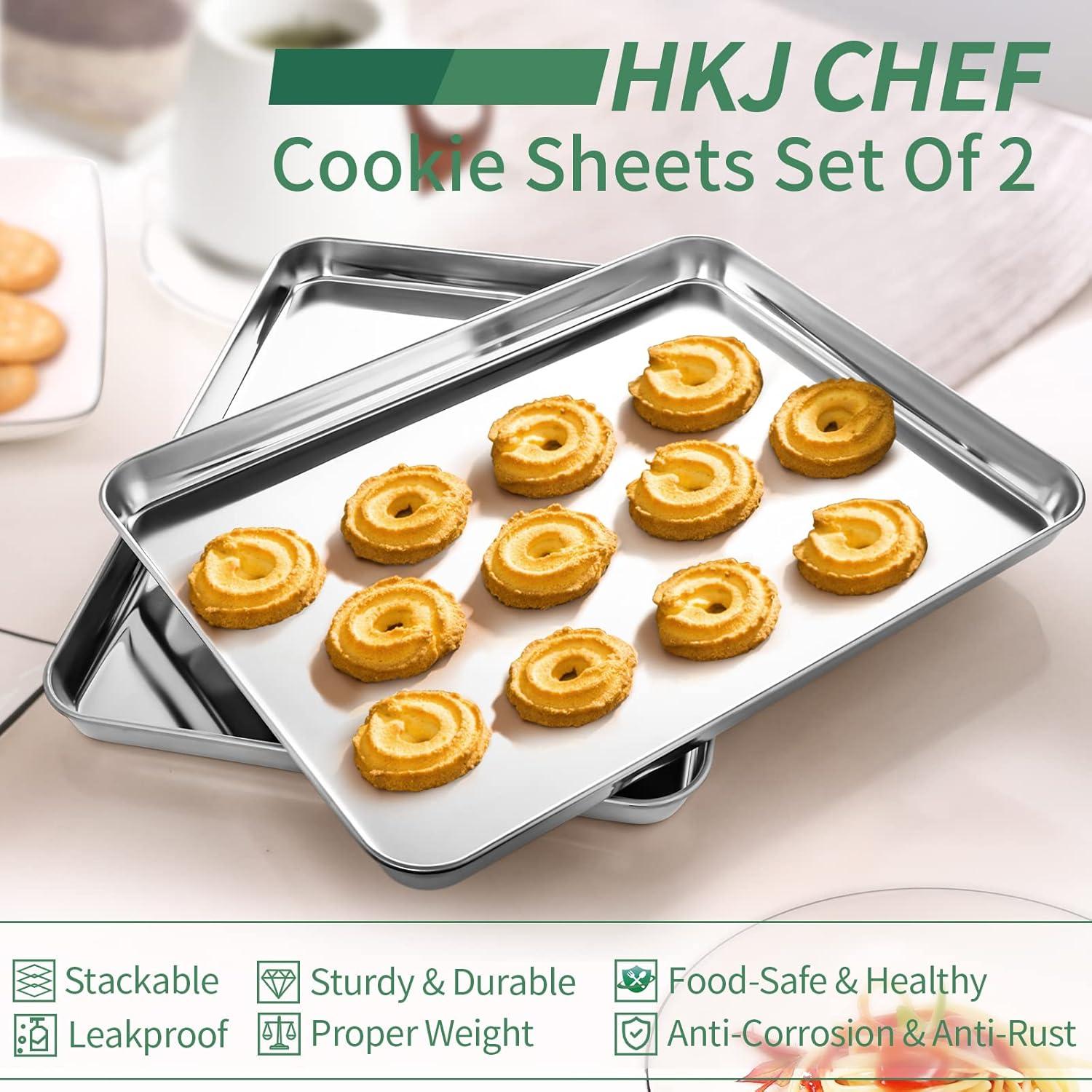 Stainless Steel Baking Pan Large Cookie Sheet Set Toaster Oven Tray Pans Superior Mirror Finish Easy Clean Dishwasher Safe 12 x 10 1 inch 2 Piece set