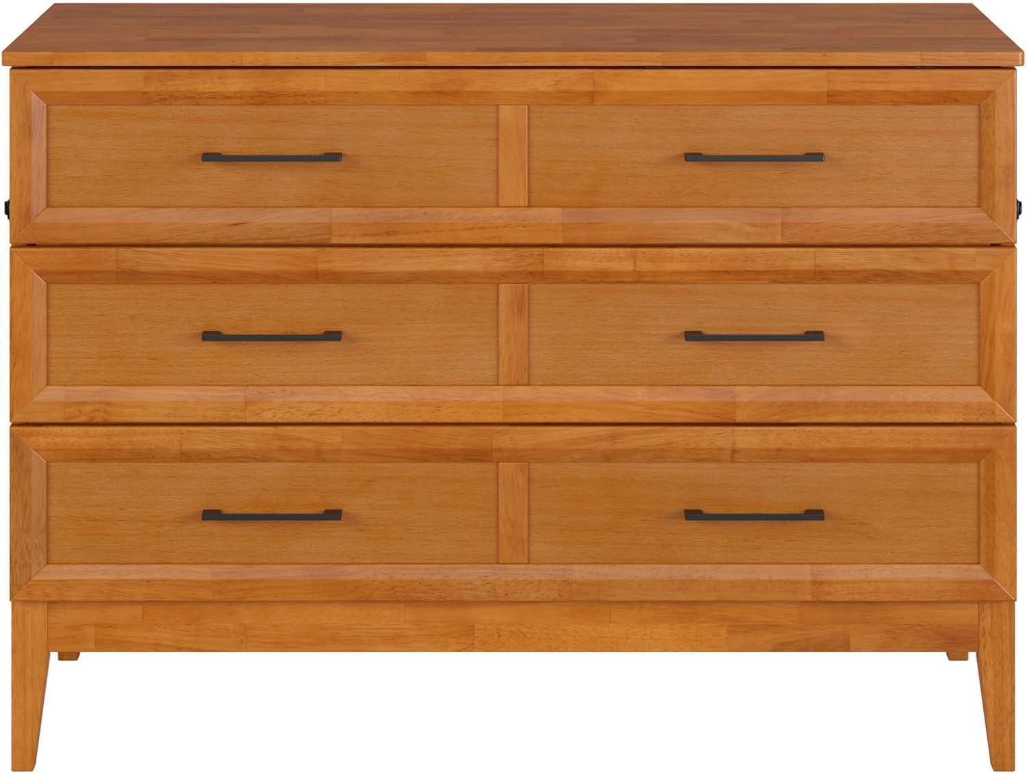 AFI Santa Fe Full Wood Murphy Bed Chest with Mattress and Built-in Charger, Light Toffee