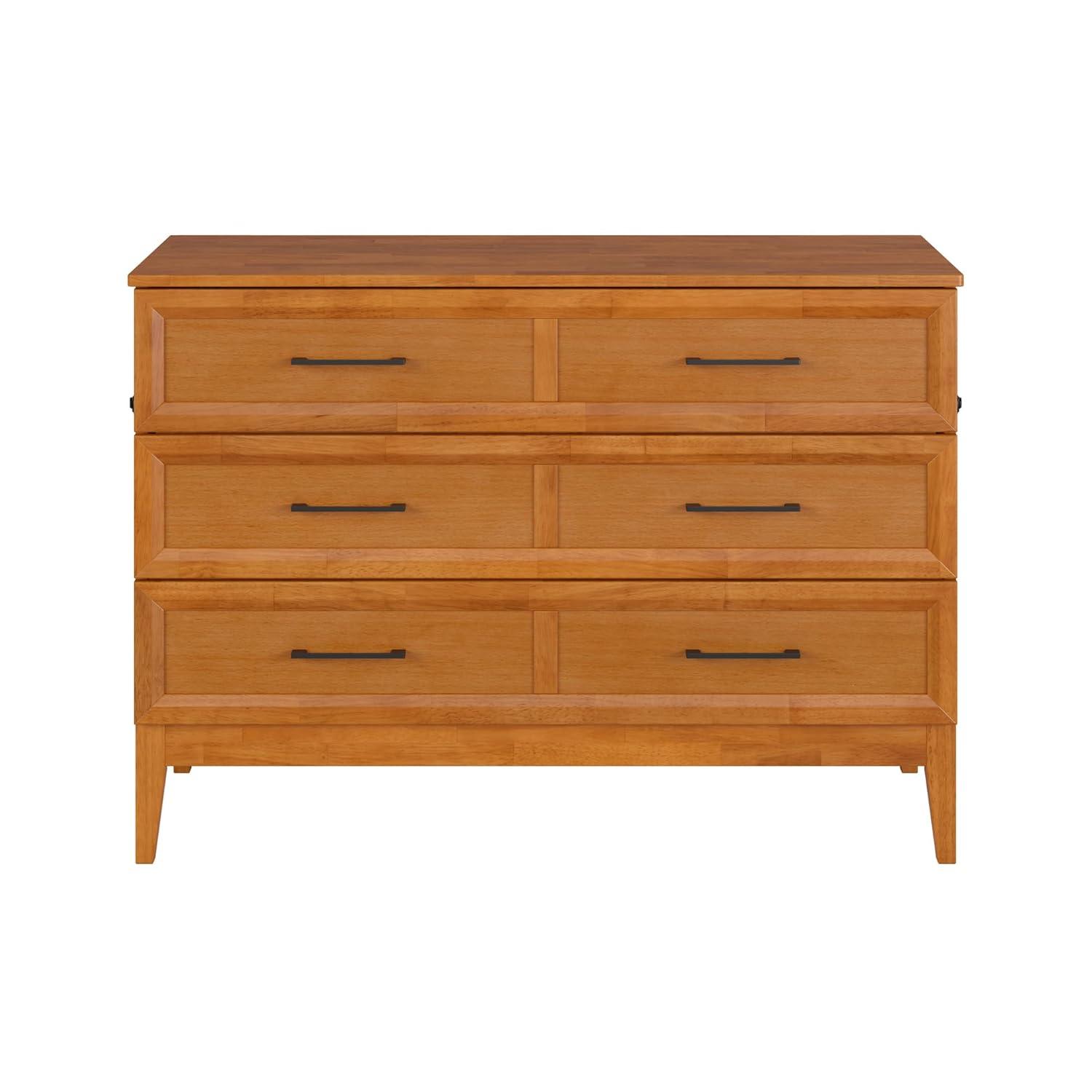 AFI Santa Fe Full Wood Murphy Bed Chest with Mattress and Built-in Charger, Light Toffee