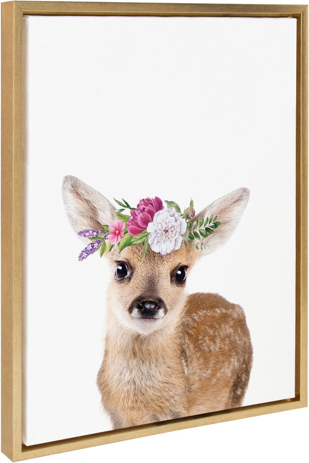 Flower Crown Fawn Framed Canvas Wall Art for Nursery