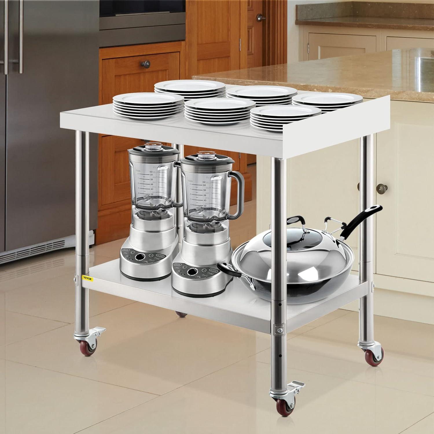 VEVOR Stainless Steel Adjustable Shelf Prep Table, Silver