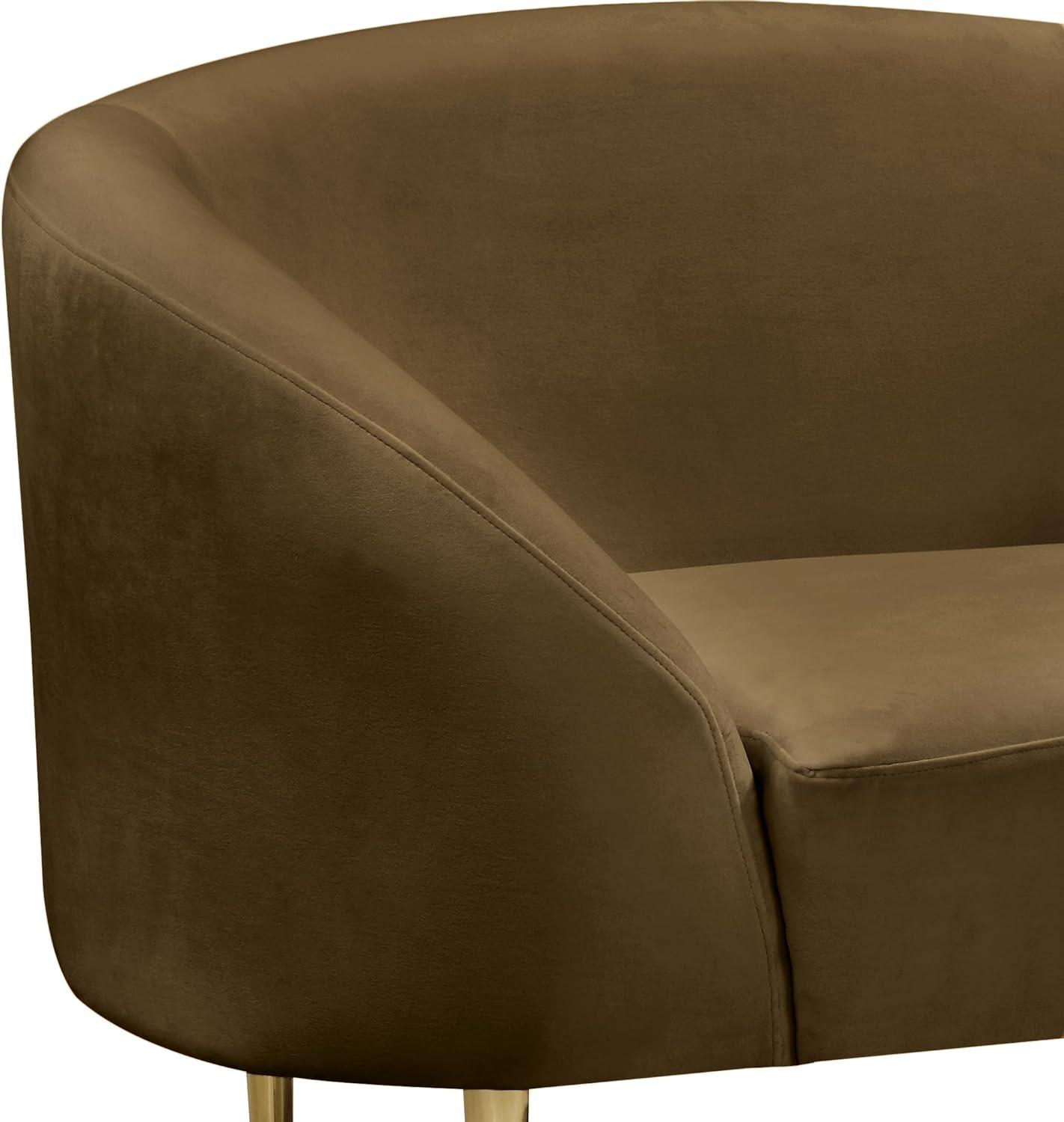 Elegant Brown Velvet Barrel Chair with Gold Metal Legs