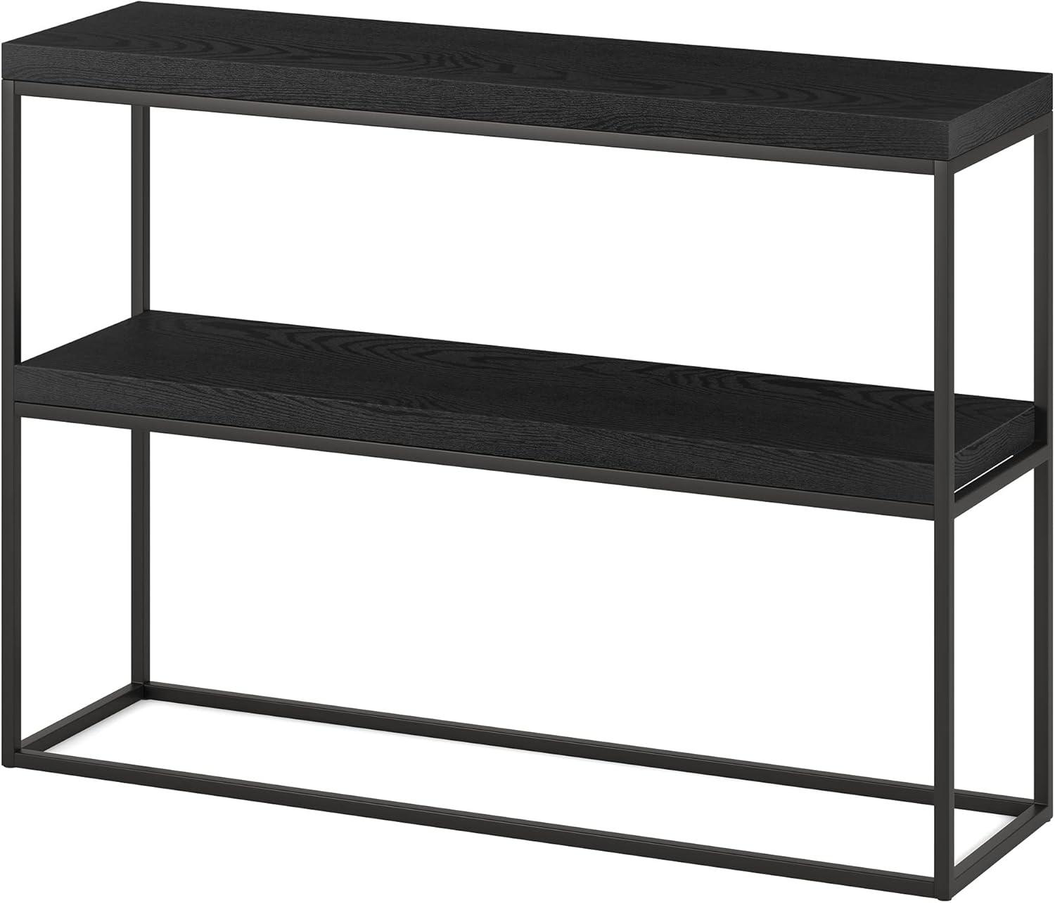 Edmund 42" Black Grain Metal & Wood Console Table with Geometric Frame