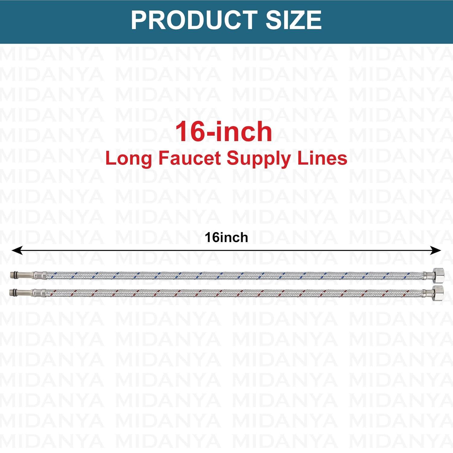 Midanya 24-Inch Long Faucet Connector Braided Stainless Steel Supply Hose 3/8-Inch Female Compression Thread x M10 Male Connector, x 2 Pcs (1 Pair)
