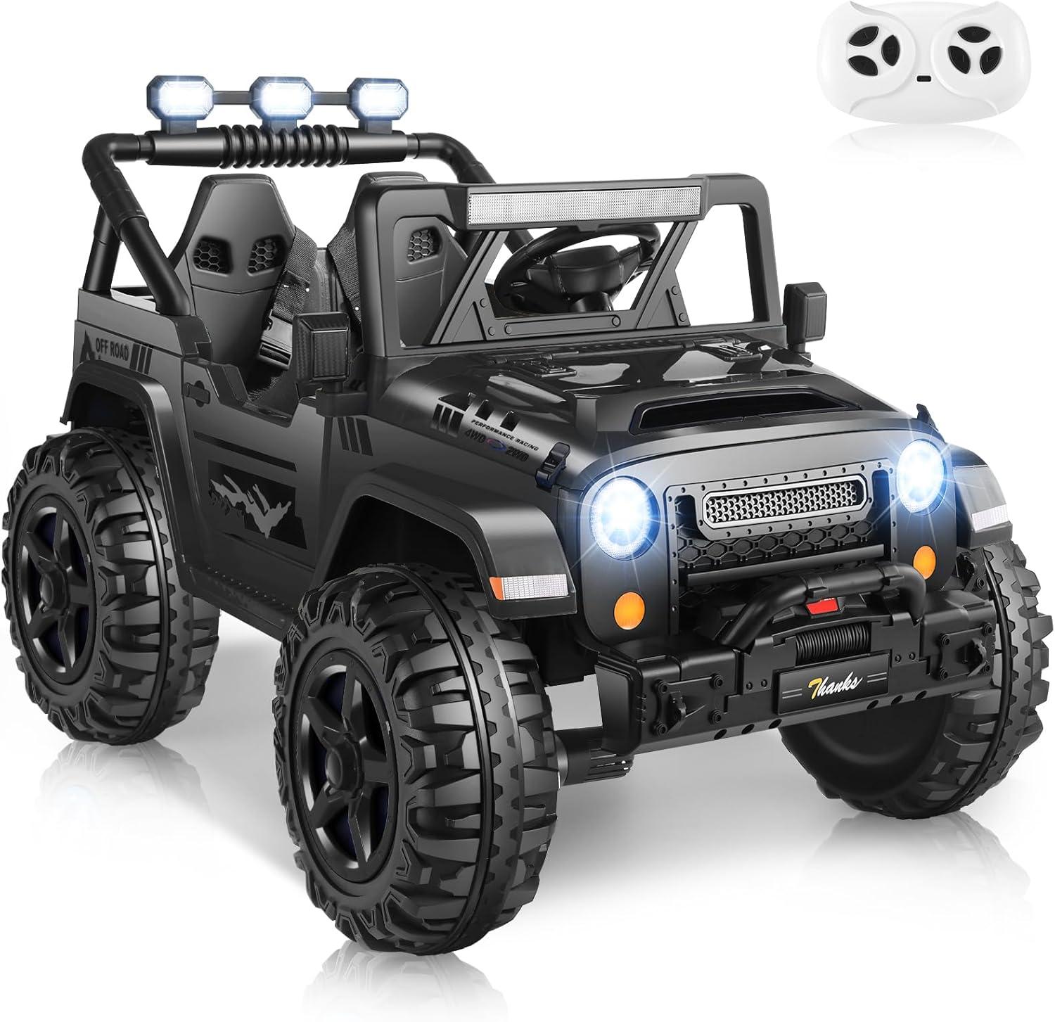 Ancheer 24V 4WD//2WD Ride On Jeep Truck,2 Seater Kids UTV With 4X200w Powerful Engine,Remote Control,Bluetooth,20 Wide Seat,Vehicles for Kids Toddlers