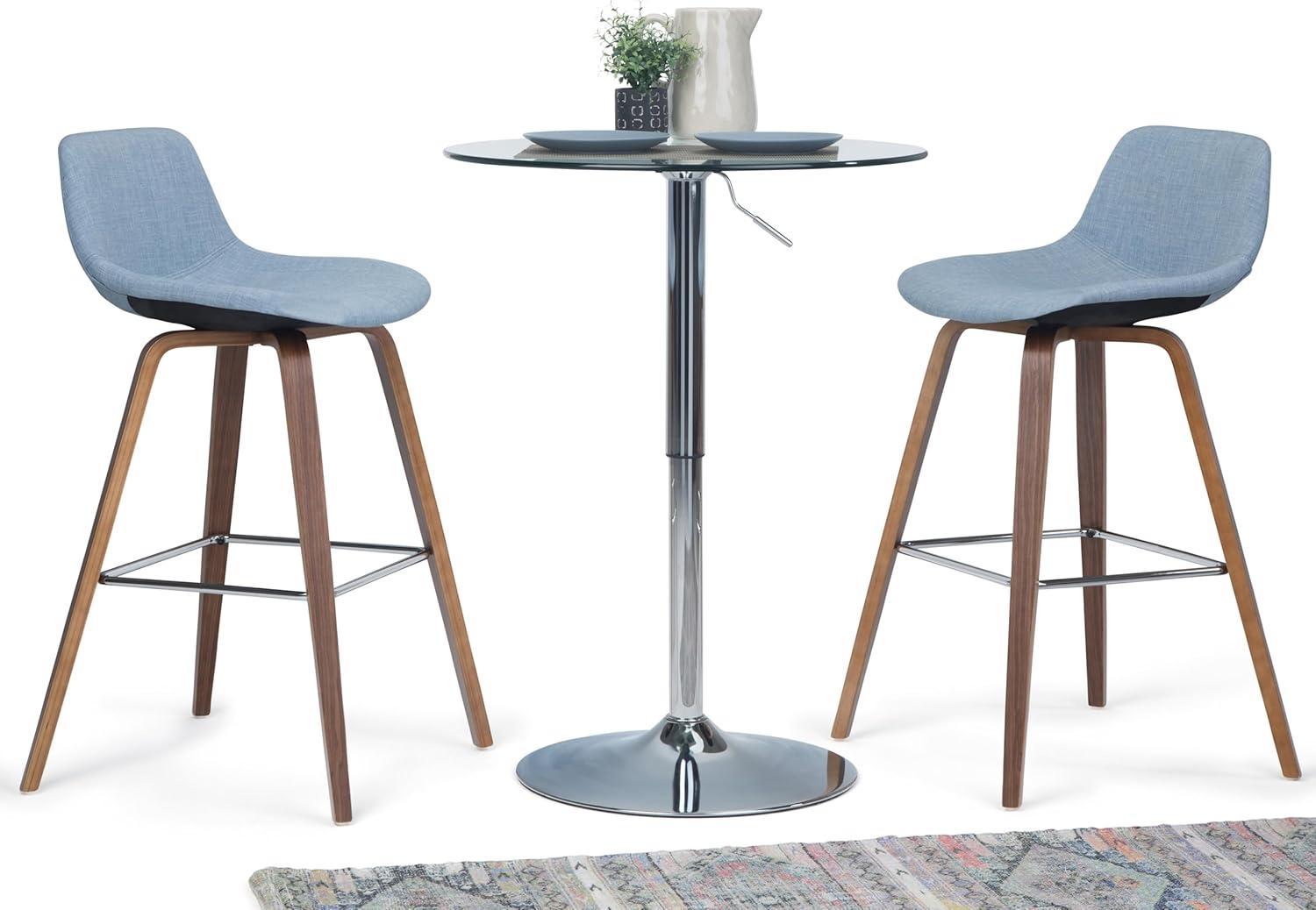 Simpli Home Randolph Upholstered Bentwood Mid-Century Modern Bar & Counter Stool with Chrome Footrest (Set of 2)