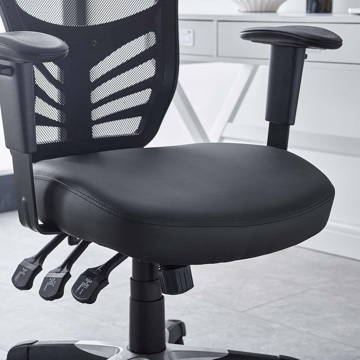 Articulate Mesh Office Chair Black Vegan Leather - Modway: Ergonomic, Adjustable Arms, Swivel, 330lb Capacity