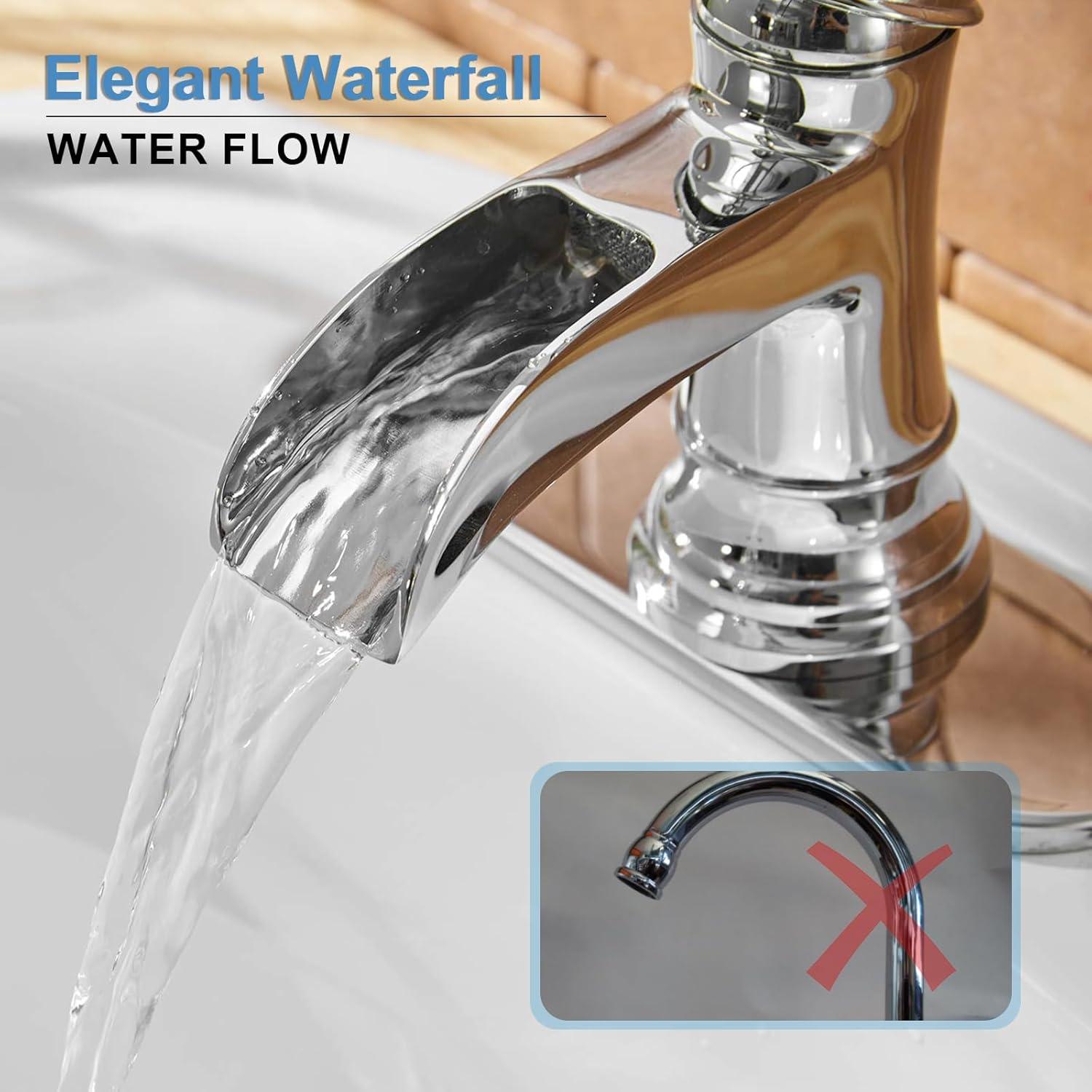 Chrome Single Handle Waterfall Bathroom Faucet with Pop-Up Drain