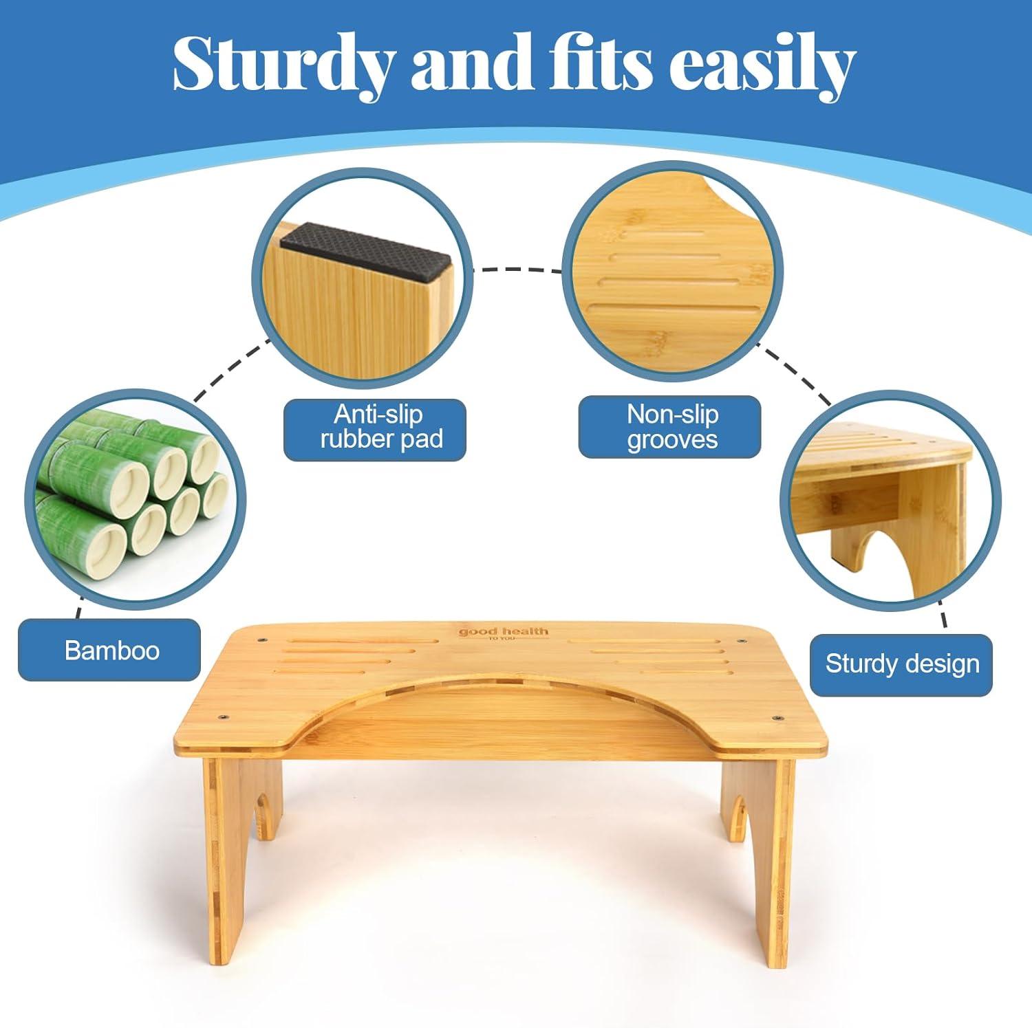 Bamboo Toilet Stool for Adults, 6.5" Toilet Stool Squat Adult Kids, Portable Simple Curve Squat Toilet Potty Stool, Non-Slip Poop Stool for Bathroom, Improve Squatting Posture and Comfort (Wood)