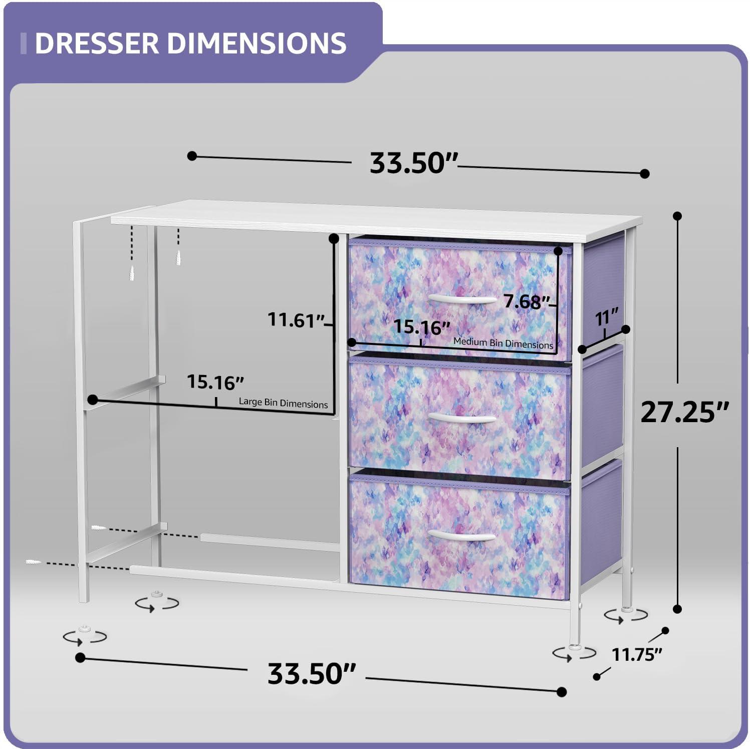 Sorbus 5-Drawer Tie-Dye Fabric Nursery Dresser with Steel Frame